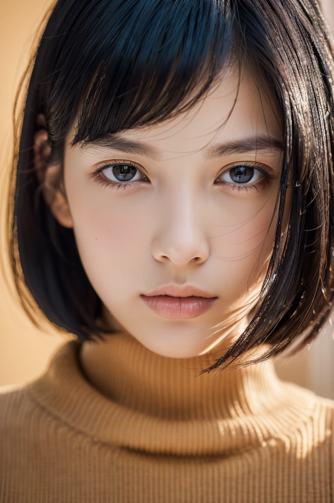 (masterpiece:1.3), (8K, realistic, Raw photo, highest quality: 1.4), (1 girl), beautiful face, (realistic face), (black hair, short hair:1.3), beautiful hairstyle, realistic eyes, detailed and beautiful eyes, (realistic skin), beautiful skin, (sweater), disorganized, Charm, ultra high resolution, surreal, very detailed, golden ratio