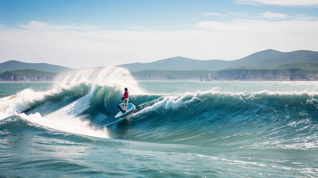 Riding the wind and waves, a boat, waves