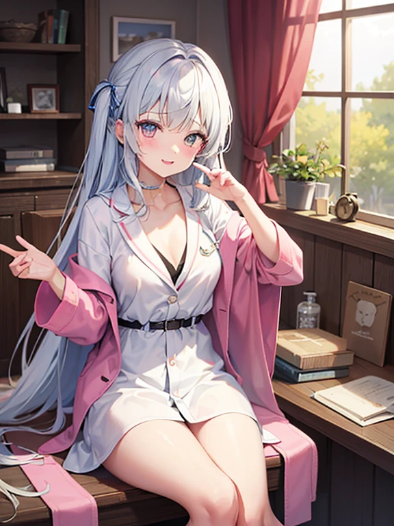 masterpiece, Highest quality, beautiful, high resolution, perfect anatomy, top-quality、 8K、 bathrobe, (woman) in a bathrobe, rocking chair, Sitting in a rocking chair, Sitting in a rocking chair in a bathrobe、 a beauty girl、 Nice、 Beautiful hair、 Beautiful eyes、 Beautiful skin、Beautiful legs、Beautiful arms、Perfect fingers、 Very cute、 Very kawaii、