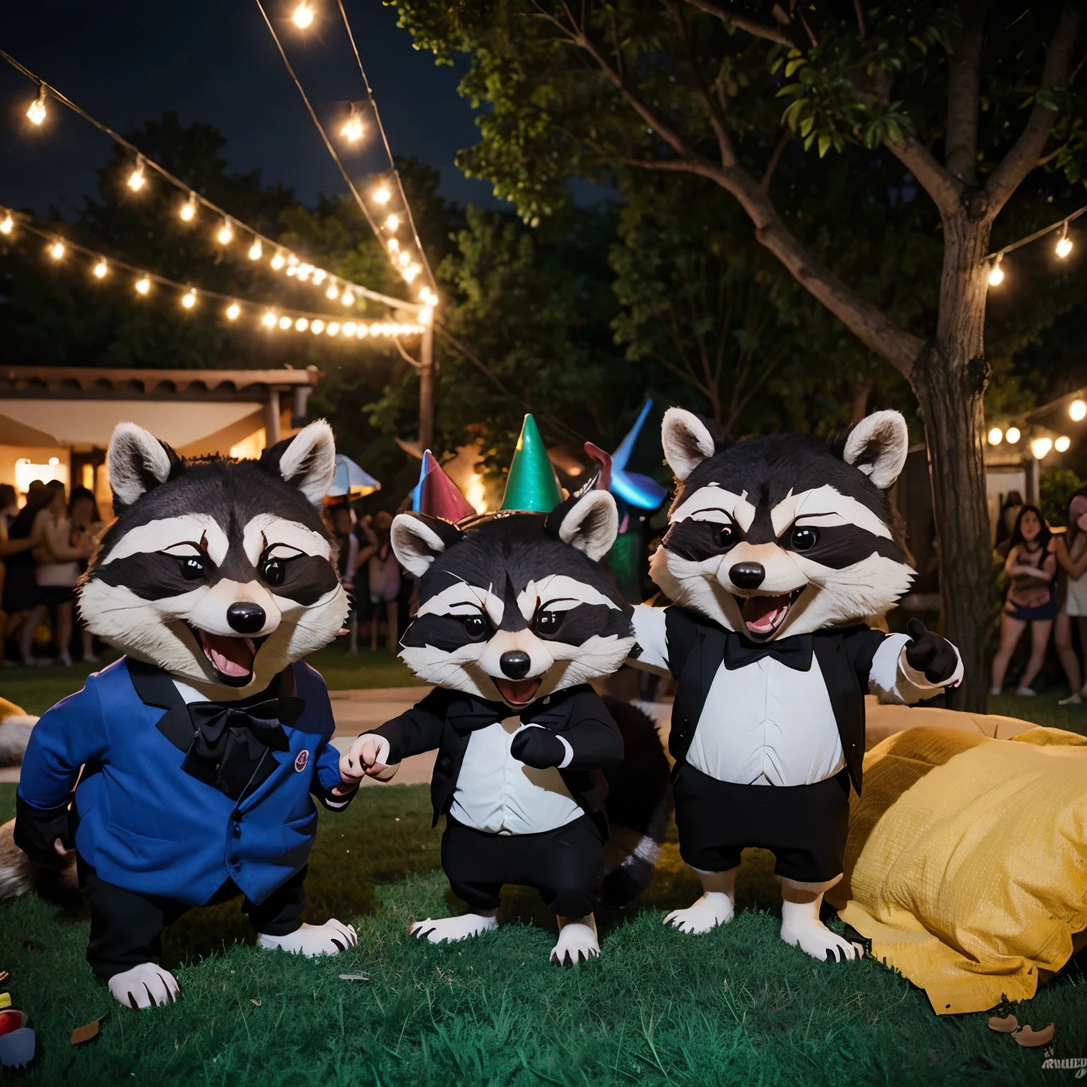 A party of raccoons with cartoon style