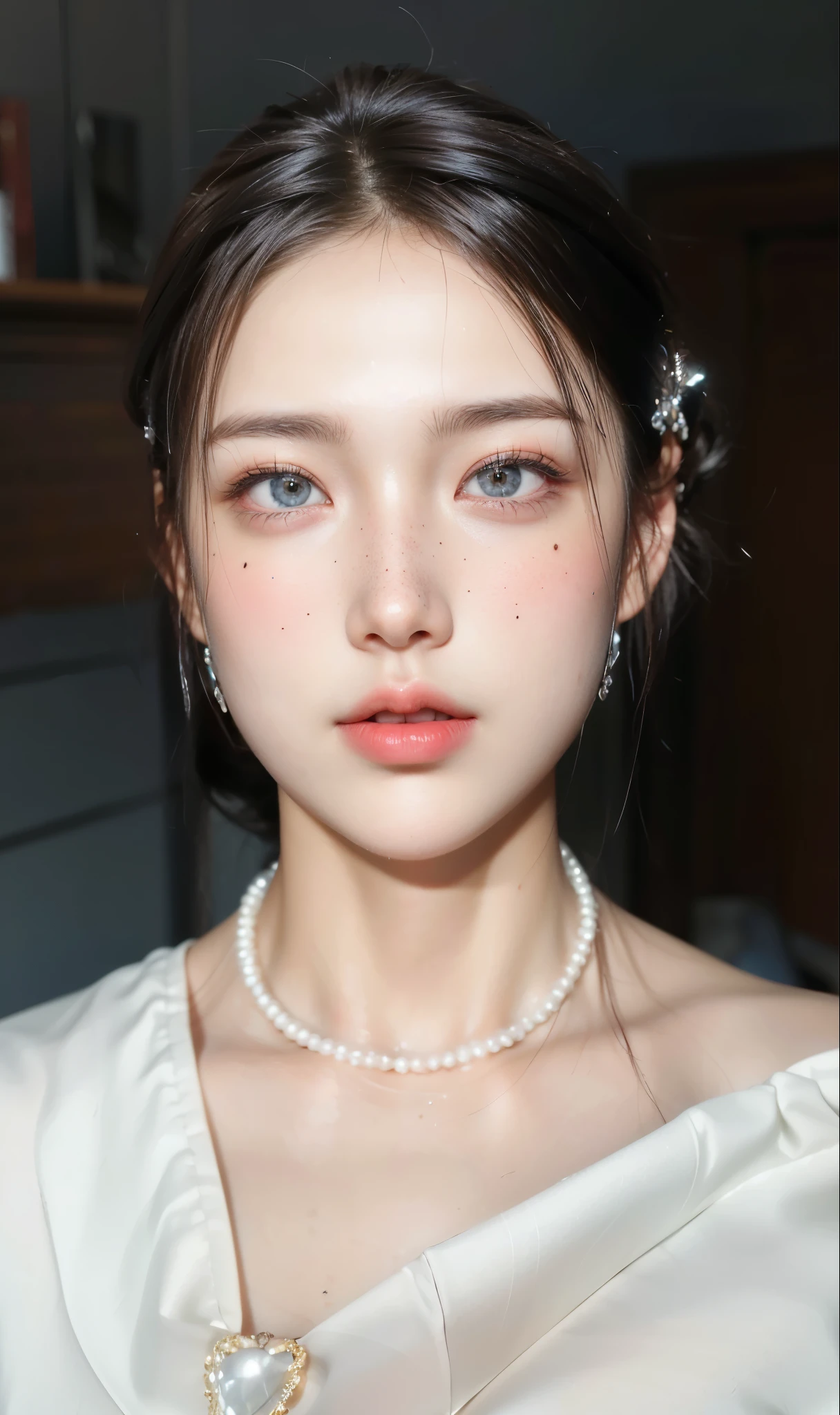 Game art,Best image quality,Highest resolution,8K,(A half-length photo),(portrait),(Head close-up),(rule of thirds),Unreal Engine 5 rendering works,20 year old girl,((Queen)),Eyes are very detailed,(big breasts),Elegant and noble,cinema lights,Ray tracing,Game CG,((3D Unreal Engine)),OC rendering reflection pattern,4K,Ultra-clear,translucent lace,Fair and plump figure,pretty face,gloss gel coat,身着华贵礼服的Queen,Necklace jewelry,14-year-old girl's face,Like an angel,dark blue pupils(Like the eyes of the starry sky),Lively expression,A little freckle on the face