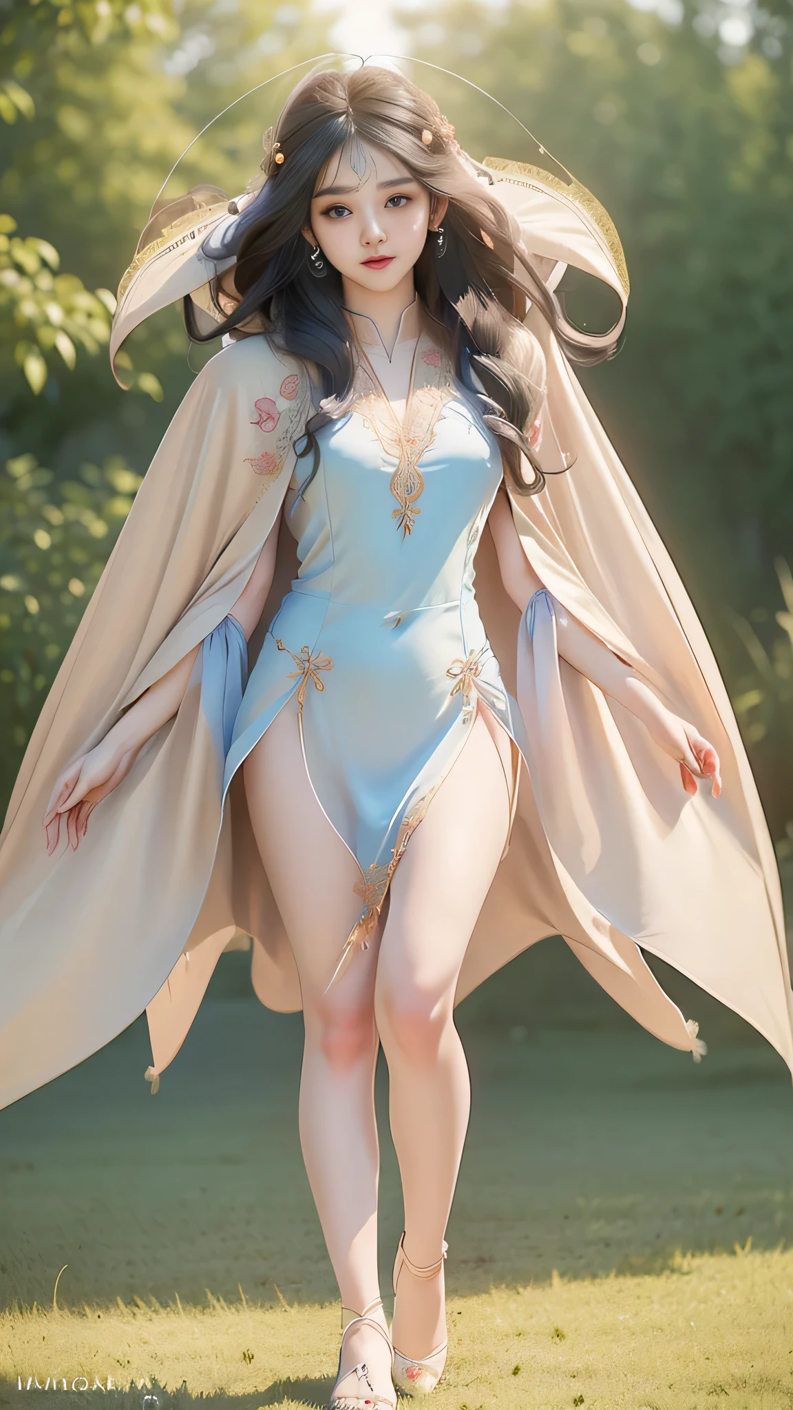 Dressed in costume, Alafi knelt on a blanket, concept-art:Hero, Trend of CGsociety, Fantasy art, Guviz-style artwork, Guviz, Smooth anime CG art, Keqing from Genshin Impact, Ruan Jia and Artgerm, full-body xianxia, flowing magical robe