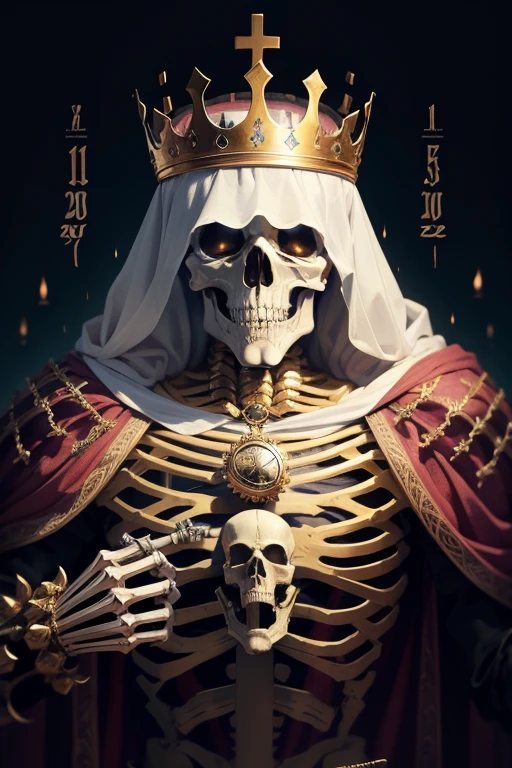 Skull with ornate beard on a dark background, War skulls, with a crown of skulls, fantasy skull, sacred skull, adorned with skulls of angels and demons, Projeto de caveira para um escudo de moto clube, crown of skulls, death skull, skull and bones, morphing skulls, sacred skulls, skulls around, altamente detalhado, preto e branco, bordado
