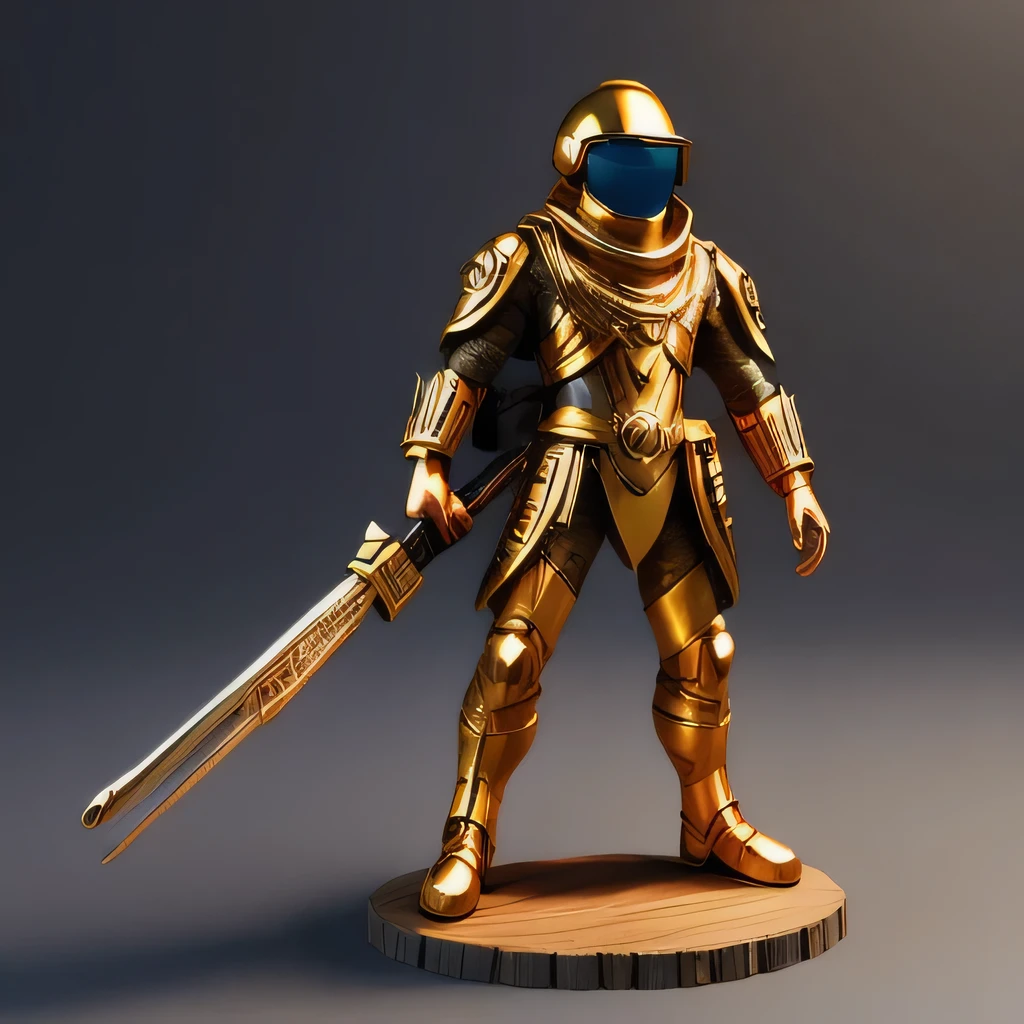 Brilliant Gold Diamond Maya Star,Copper weapons, Burlap Cape Mummy Hood Platinum Silk Cyberpunk Light Crossbow Space Station 1:90 miniatures, illustration, side view, (side view), Wear gold-rimmed reflective sunglasses, Carrying future weapons, very happy, side view, whole body, 3d, (Wood material) octane rendering, perfect appearance, collagen(((Isometric art)))