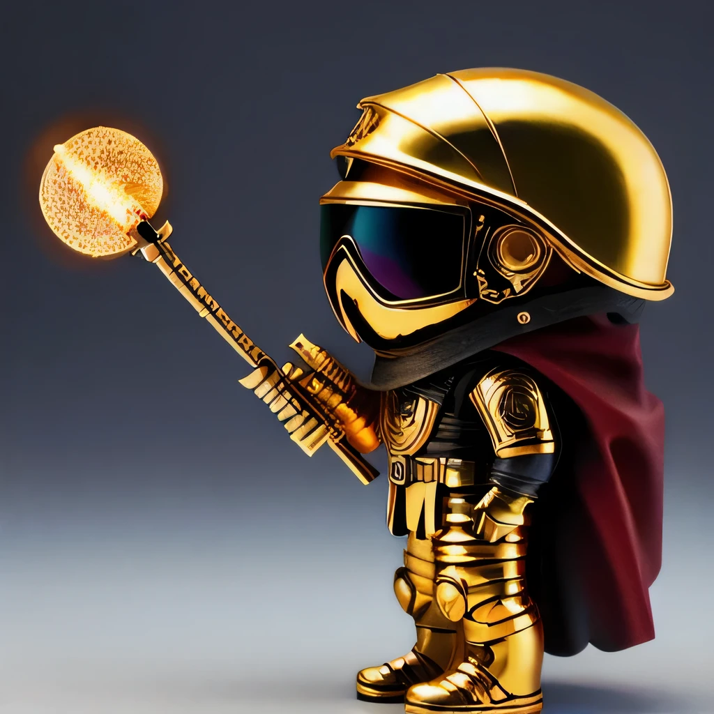 Brilliant Gold Diamond Maya Star，Copper weapons, Burlap Cape Mummy Hood Platinum Silk Cyberpunk Light Crossbow Space Station 1:90 miniatures, illustration, side view, (side view), Wear gold-rimmed reflective sunglasses, Carrying future weapons, very happy, side view, whole body, 3d, (Wood material) octane rendering, perfect appearance, collagen（（（Isometric art）））