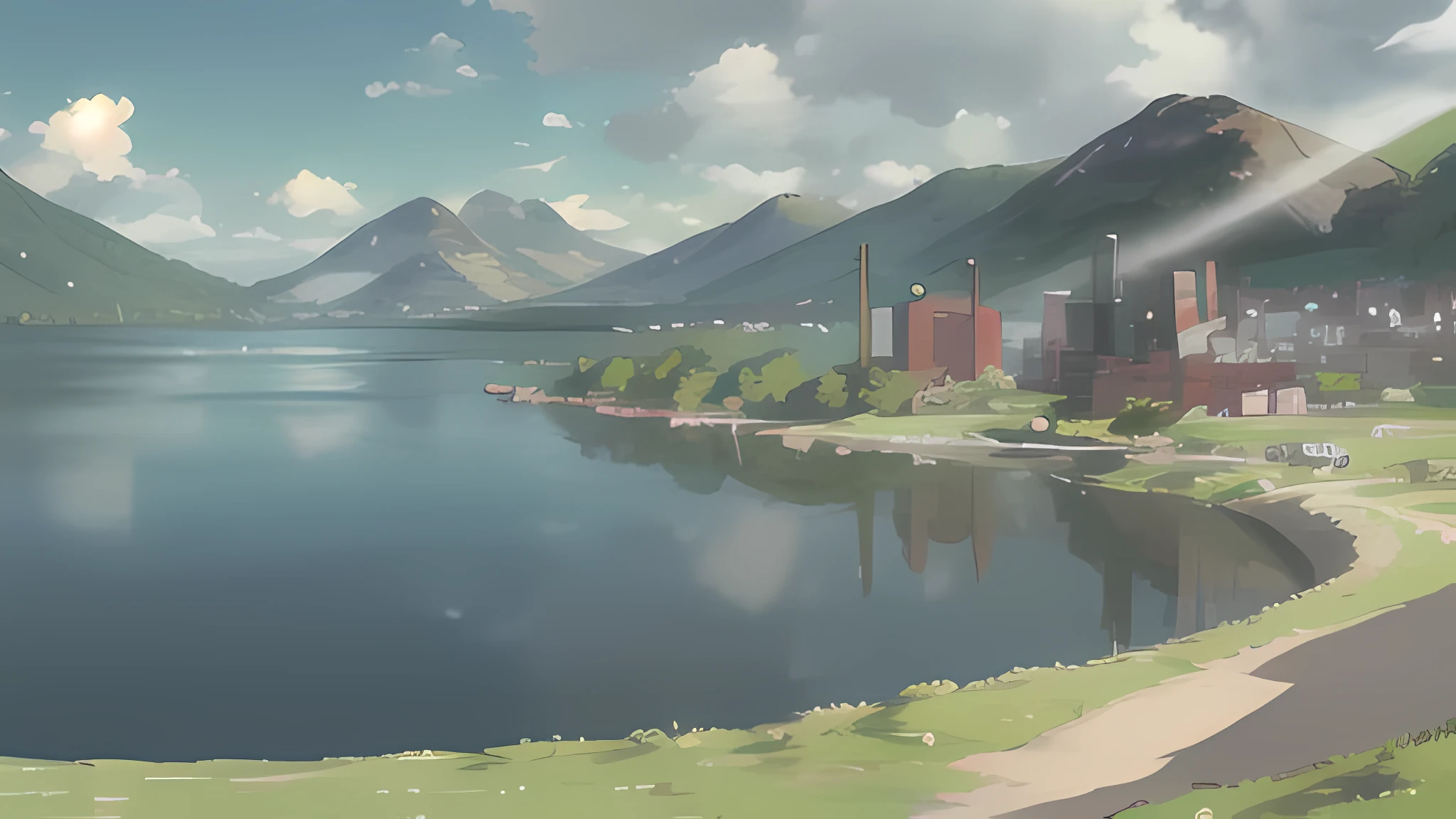 The following is a set of prompts describing the reservoir scene:：

industry，dam，armored concrete，Huge waters，Blue lake water，The surrounding hills，rock，Silent Landscape，Electricity Power Plant，Towering towers，clear sky，White clouds，Daily Scenery，sunshine，Refracted rays，birds，Sparse vegetation，Desolation，Engineering miracle，Magnificent。