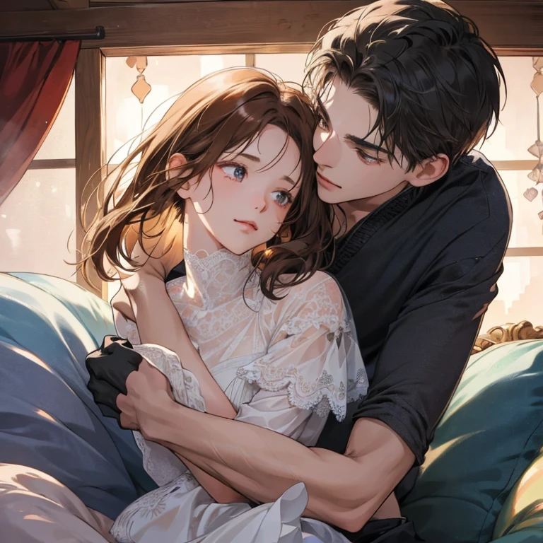 (1.2 ultra-detailed), (girl and boy hugging each other tightly), (expressive facial features with wrinkles and fine lines), (close-up view of their faces), (detailed eyes conveying emotions of love and affection), (soft and smooth skin textures),
BREAK, (cozy and intimate atmosphere), (warm background lighting), (capture of genuine emotion and connection between the two), (focus on the intricate details of their clothing as they cling to each other),
(1.4 masterpiece quality), (touching scene of love and companionship), (high resolution and vivid colors), (emotionally evocative composition), (drawn from