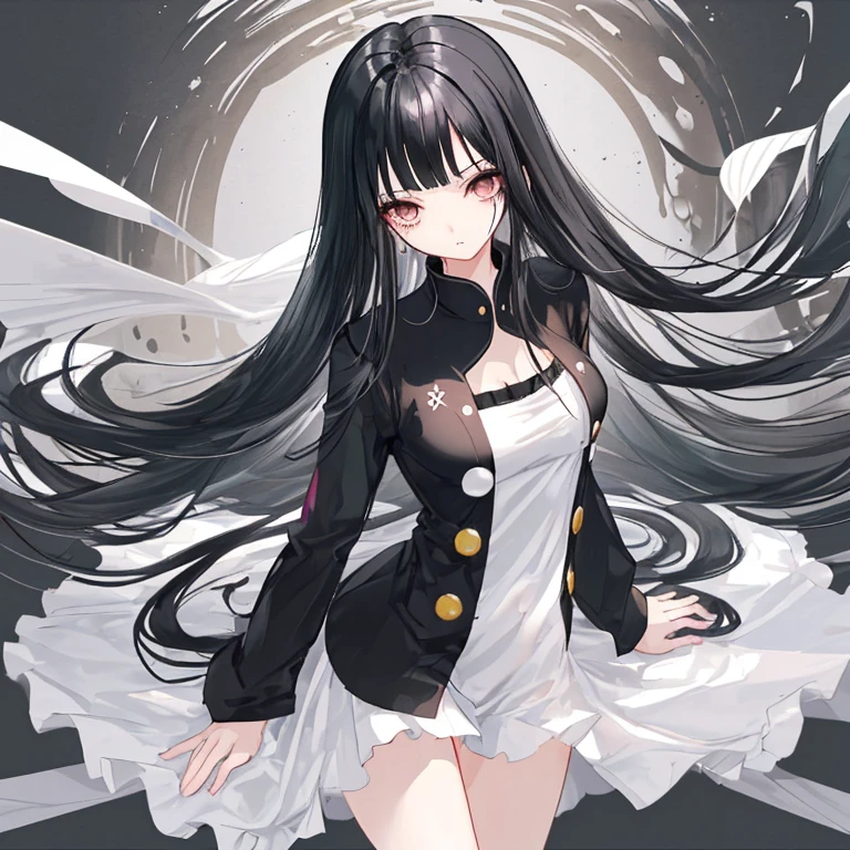 Black hair neat and clean、long hair、girl、cute、beautiful girl、adult、one piece