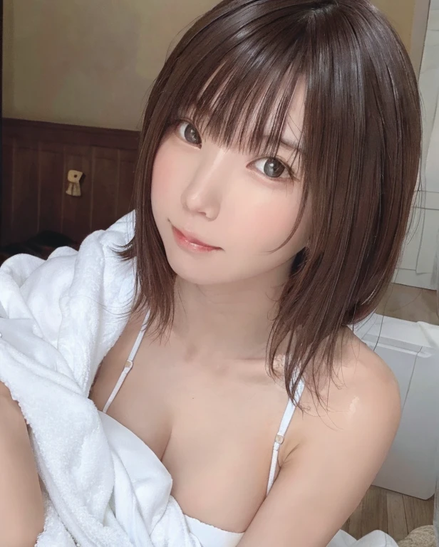 （(on the bed in the bedroom)）((Wearing only a bath towel)) (Raw photo:1.2), (realistic:1.4), beautiful detailed girl, very detailed eyes and face, fine and beautiful eyes, that&#39;ridiculous, 信じられないほどridiculous, huge file size, Super detailed, High resolution, very detailed, highest quality, masterpiece,, ((japanese girl&#39; high school uniform)), shape, very detailed, cg, unite, 8k wallpaper, wonderful, small details, masterpiece, highest quality, highly detailed cg uniform 8k wallpaper, light shines on your face, movie lighting,  girl, (white panties), (dynamic pose))), (camel toe), (half), (beige pantyhose), (sit with your knees bent))
