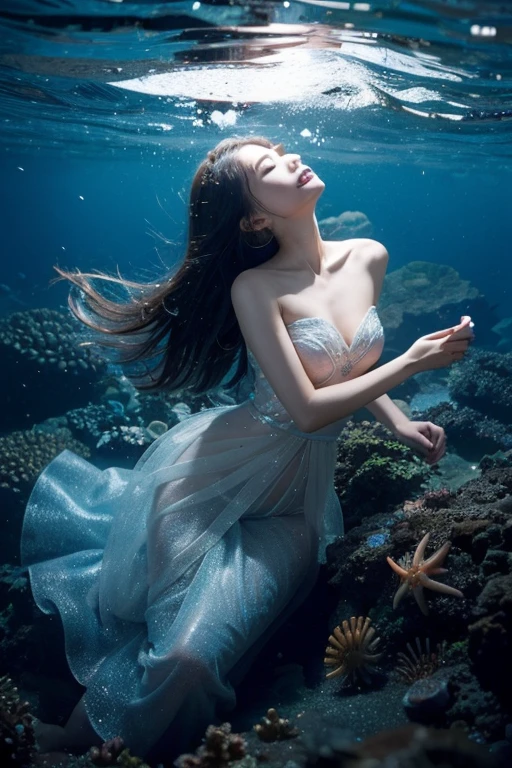 一个神女在seabed,Surrounded by crabs,seabed,dream,constellation