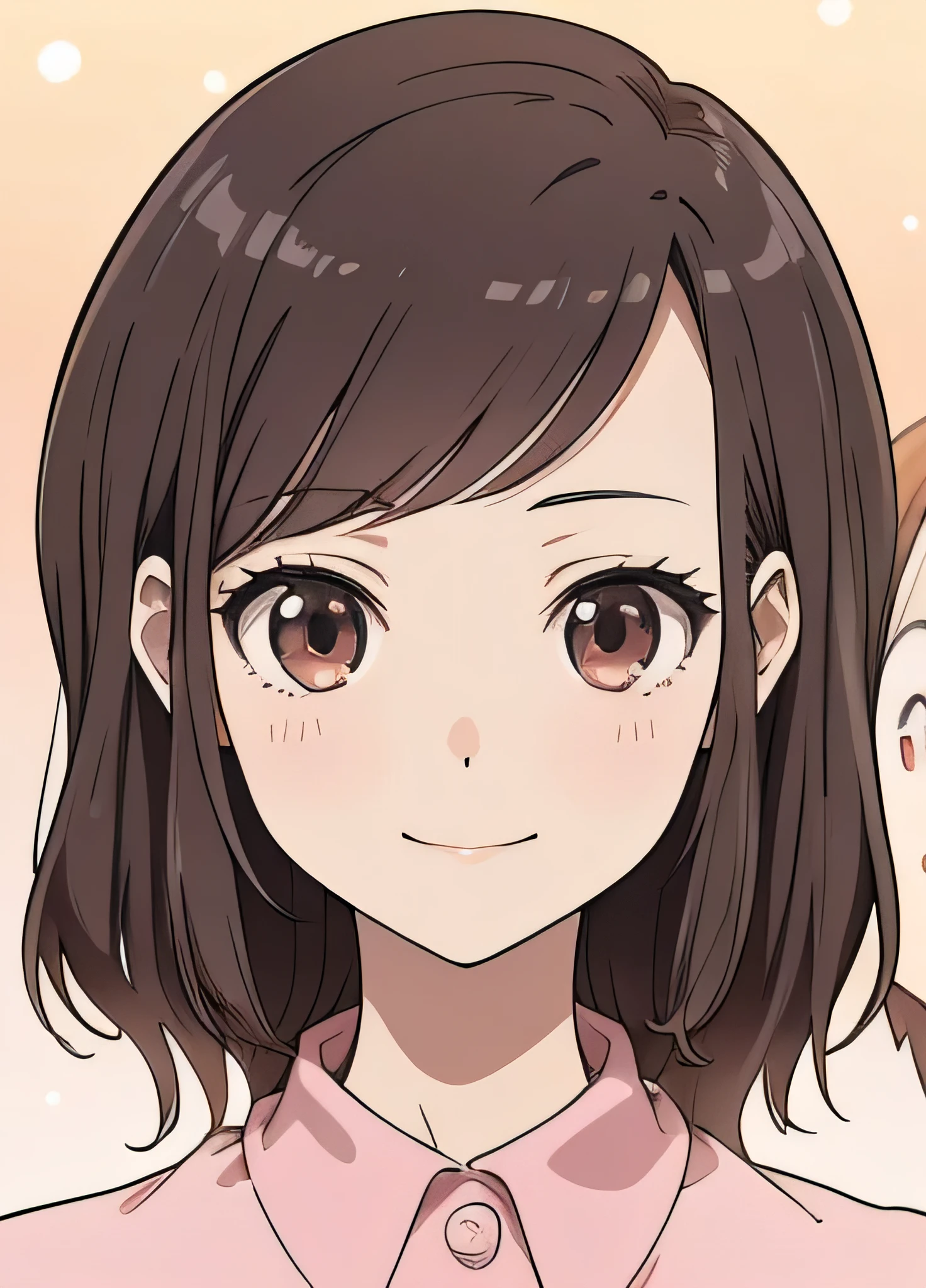 smile、Has brown eyes and long hair、Anime girl in a black shirt, cute natural anime face, cute realistic portrait, cute anime face, detailed anime soft face, very cute anime girl face, cute anime face, anime style portrait, Cute girl anime visual, cute anime girl portrait, flat anime style shading, soft anime illustration, face anime portrait, perfect anime face