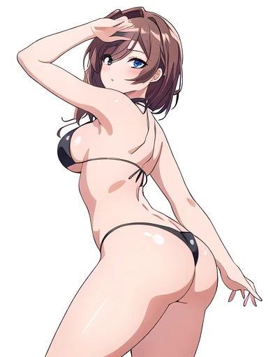 (best quality,4k,8k,highres,masterpiece:1.2), solo, random pose, sexy pose, seductive pose, ((white background)), black micro bikini, dutch angle, thong, magazine text, studio lighting,