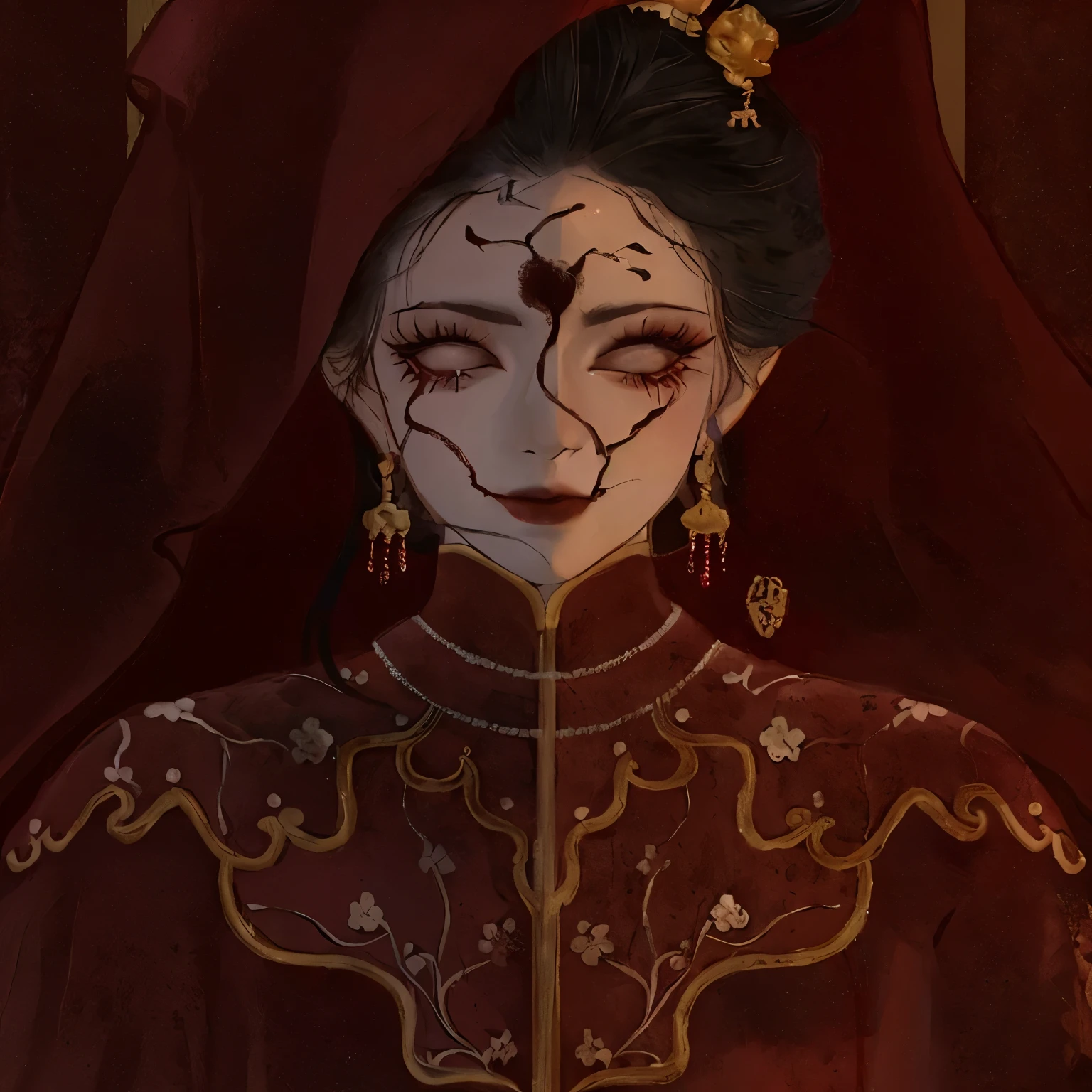 arafed woman with makeup and makeup art in a red dress, palace ， a girl in hanfu, inspired by Li Mei-shu, chinese empress, ((a beautiful fantasy empress)), artwork in the style of guweiz, detailed fanart, inspired by Ju Lian, inspired by Lü Ji, inspired by Yao Tingmei, inspired by Ai Xuan