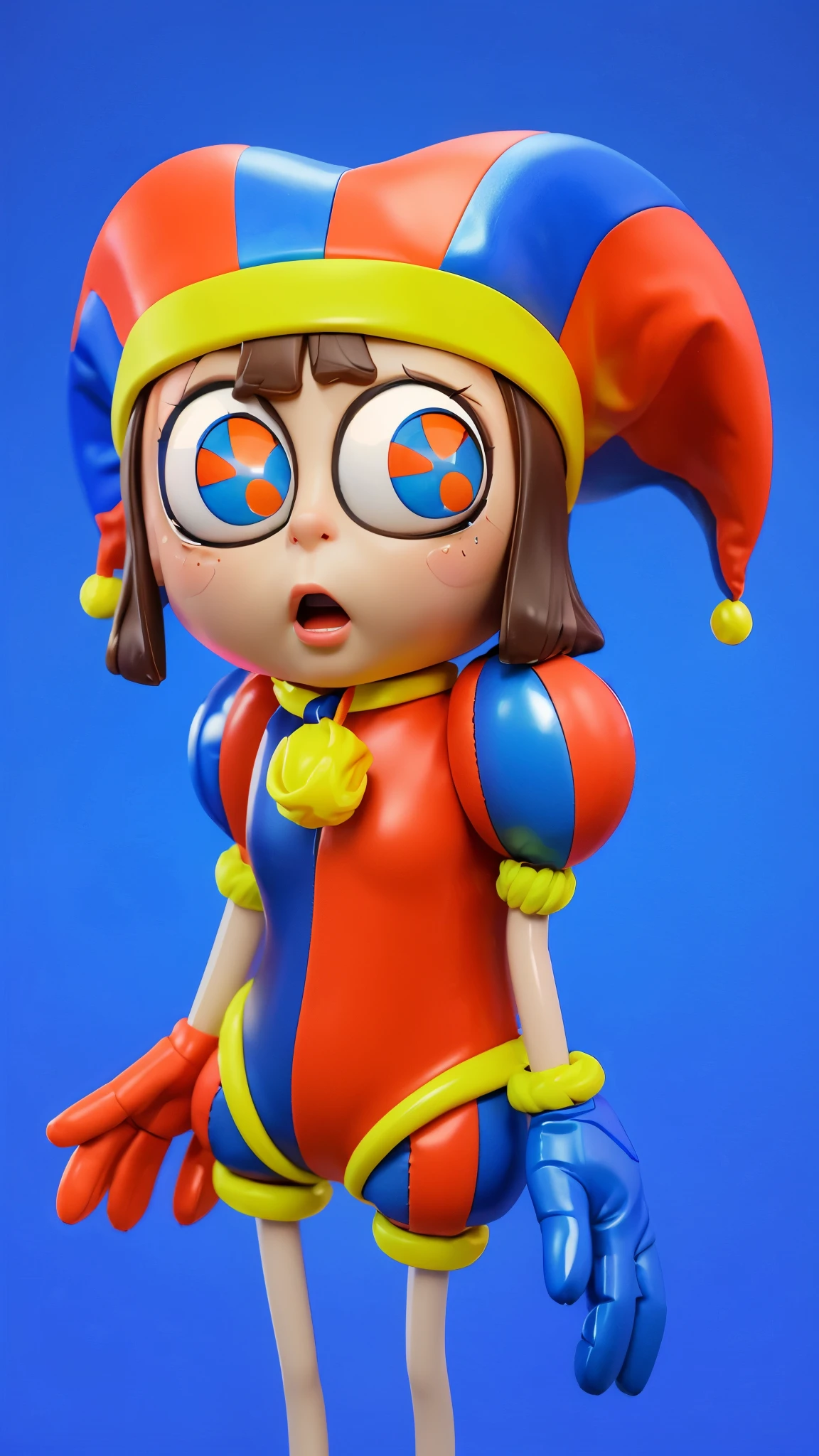 Close-up of a cartoon character in a clown dress and light, ku cult character, гуманоид розовый женский кальмар young woman, animated character, green scared eyes, Beautiful pink little alien, this character has cryokinesis, shining pink face, character close up, humanoid character, Stylized 3D, chewing body, stylized character, 3D character, 3rd character A blue character with a hat, a sad face, and a yellow bow tie is standing in front of a purple door. It has two golden loops around its body. there is a blue-orange daddy long legs in a hat and a yellow rope, iconic character with high detail, 2 d illustration, 2D illustration, stylized digital illustration, art of mobile games, in the elevator, Digital illustration -, Game illustration, mobile game background, 2d digital illustration, evil. bright colors. Cute, blue daddy long legs toy, glossy texture, smooth 3d model, A character head, wearing a pink dress and a crown, 3D icon for mobile game, cartoon key frame rendering, Cute 3D рендеринг, Friendly cat, Shiny metallic, zbrush color rendering. perfect cgi, cgi art created only with gradients, smooth silhouette, high intensity refraction, (plastic material), most beautiful vfx, blue background, plastic refractions, pink mommy long legs toy, glossy texture, smooth 3d model, multiple light sources, rim light, sharp post effects render, (glossy plastic texture with multiple big light probe refractions), perfect cgi, cgi art created only with gradients, smooth silhouette, high intensity refraction, (plastic material), most beautiful vfx, blue background, plastic refractionsмультяшная young woman в красной юбке и синей рубашке, Чаки style, animated character, dancing character, 3rd character render, April render, 3rd character art, 3rd character, 3D character, Cartoon character, young woman, 3D rendering of characters 8k, Tuni, 3D rendering stylized
