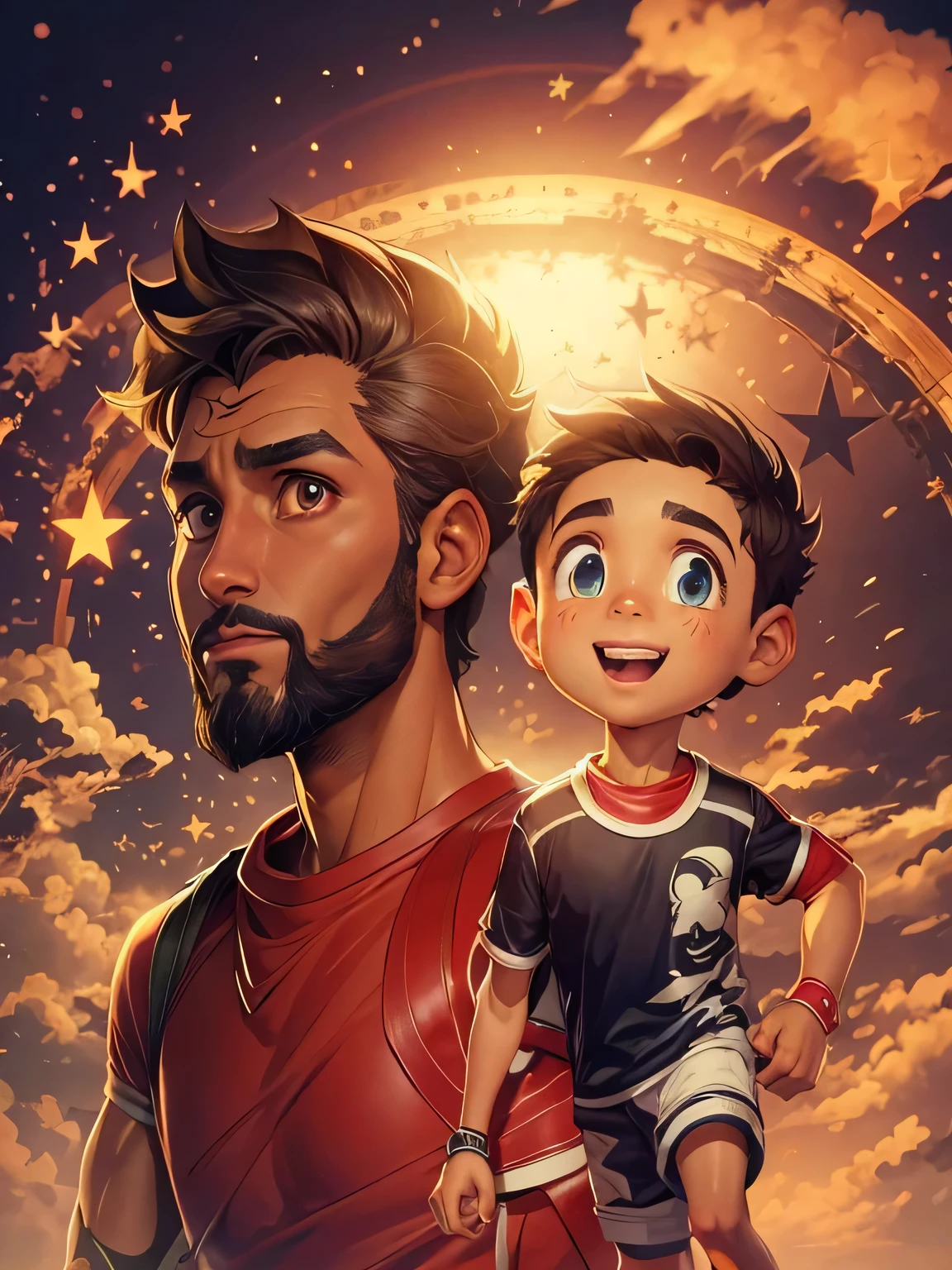 Father and son tom de pele bronzeado