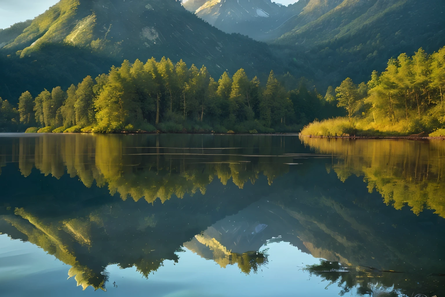 Reflections shimmer in the serene waters, mirroring the majestic silhouette of towering mountains and lush forests. This stunning photograph captures the beauty of nature mirrored back to us, with crisp details and vibrant colors that bring the scenes to life. The calm, glassy surface of the water perfectly reflects the intricate landscapes, creating a mesmerizing image that evokes a sense of tranquility and awe.