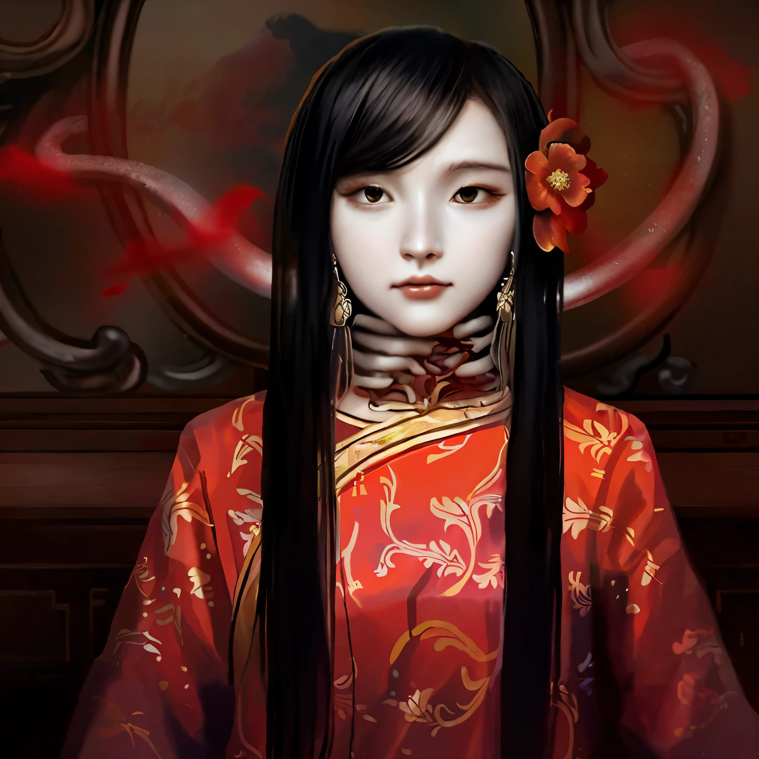 there is a woman with long hair and a flower in her hair, inspired by Li Mei-shu, beautiful character painting, jingna zhang, chinese princess, a beautiful artwork illustration, inspired by Ju Lian, chinese girl, artwork in the style of guweiz, chinese empress, inspired by Ai Xuan, ancient chinese princess, inspired by Fenghua Zhong