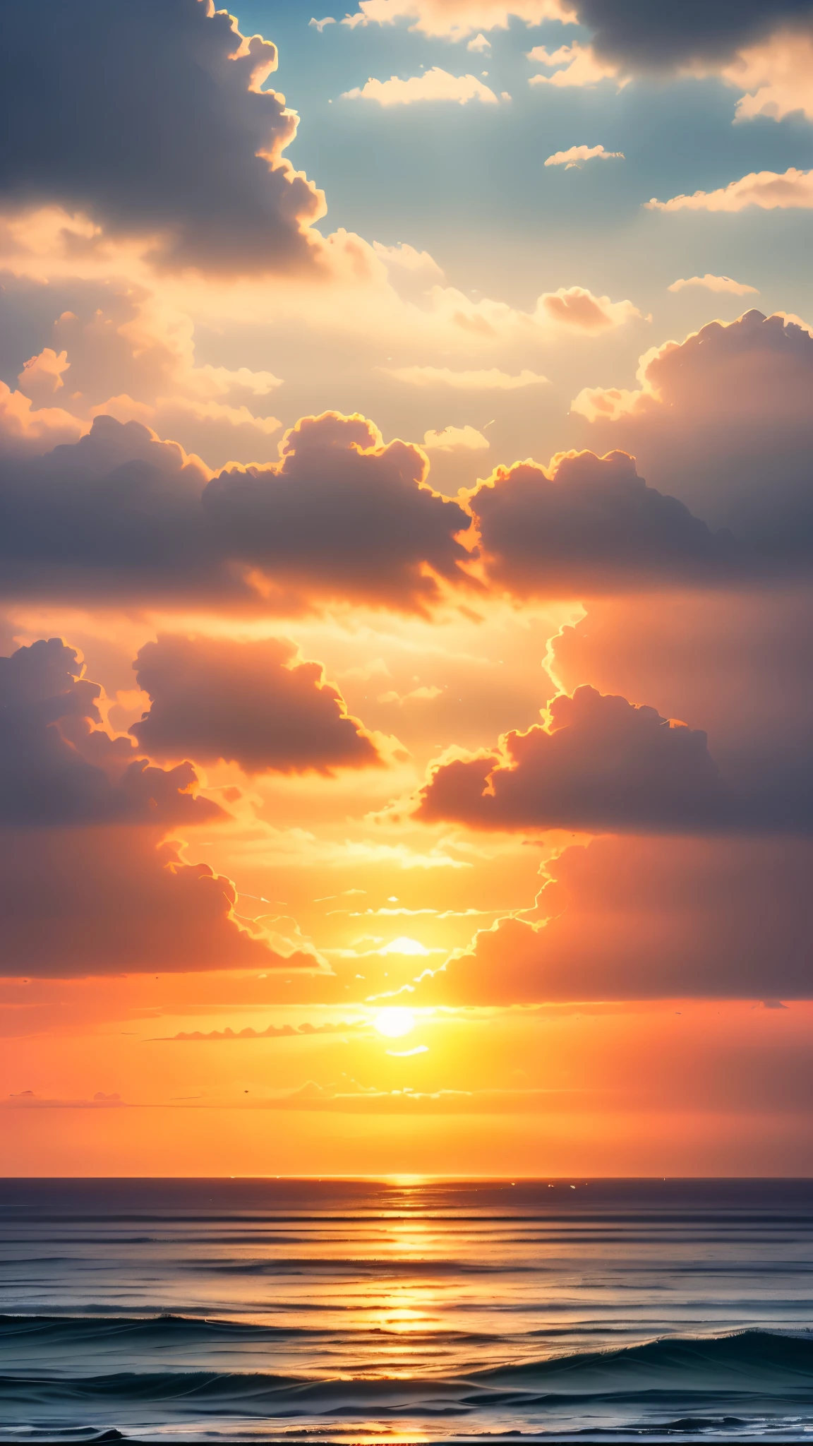 Sea in the morning，calm sea，breeze，seabirds circling，The sun shines through the clouds，Tyndall effect，many details，(best quality,4K,8K,high resolution,masterpiece:1.2),Super detailed,(actual,photoactual,photo-actual:1.37),high dynamic range,ultra high definition,