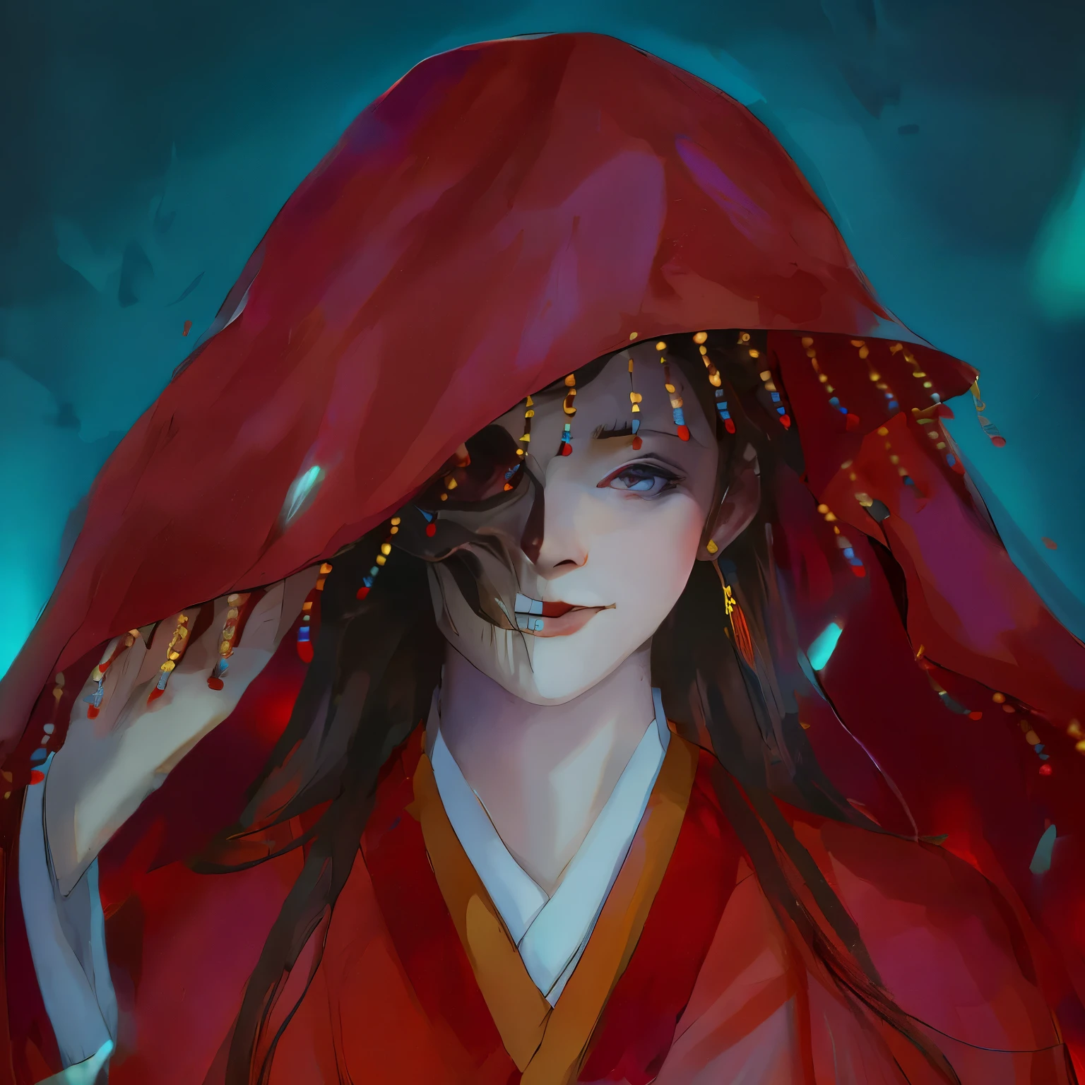 anime girl with red hood and red hair and red eyes, anime skull portrait woman, anime style 4 k, detailed digital anime art, digital anime illustration, hone onna skeleton geisha, painted in anime painter studio, digital anime art, akali, anime styled digital art, beautiful character painting, anime art wallpaper 8 k, demon slayer rui fanart, made with anime painter studio