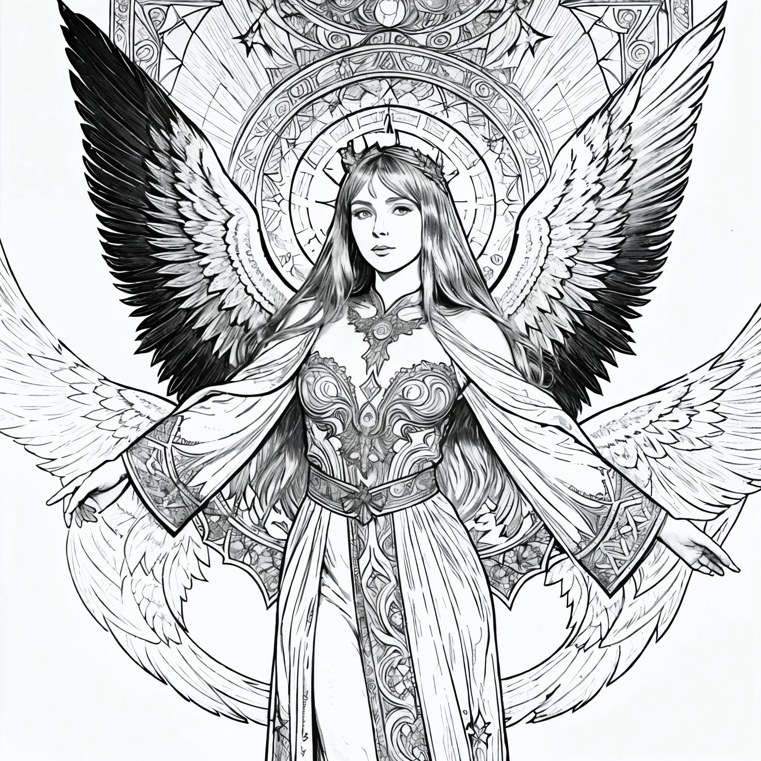 A character divided into two halves: an angel on one side, a demon on the other;