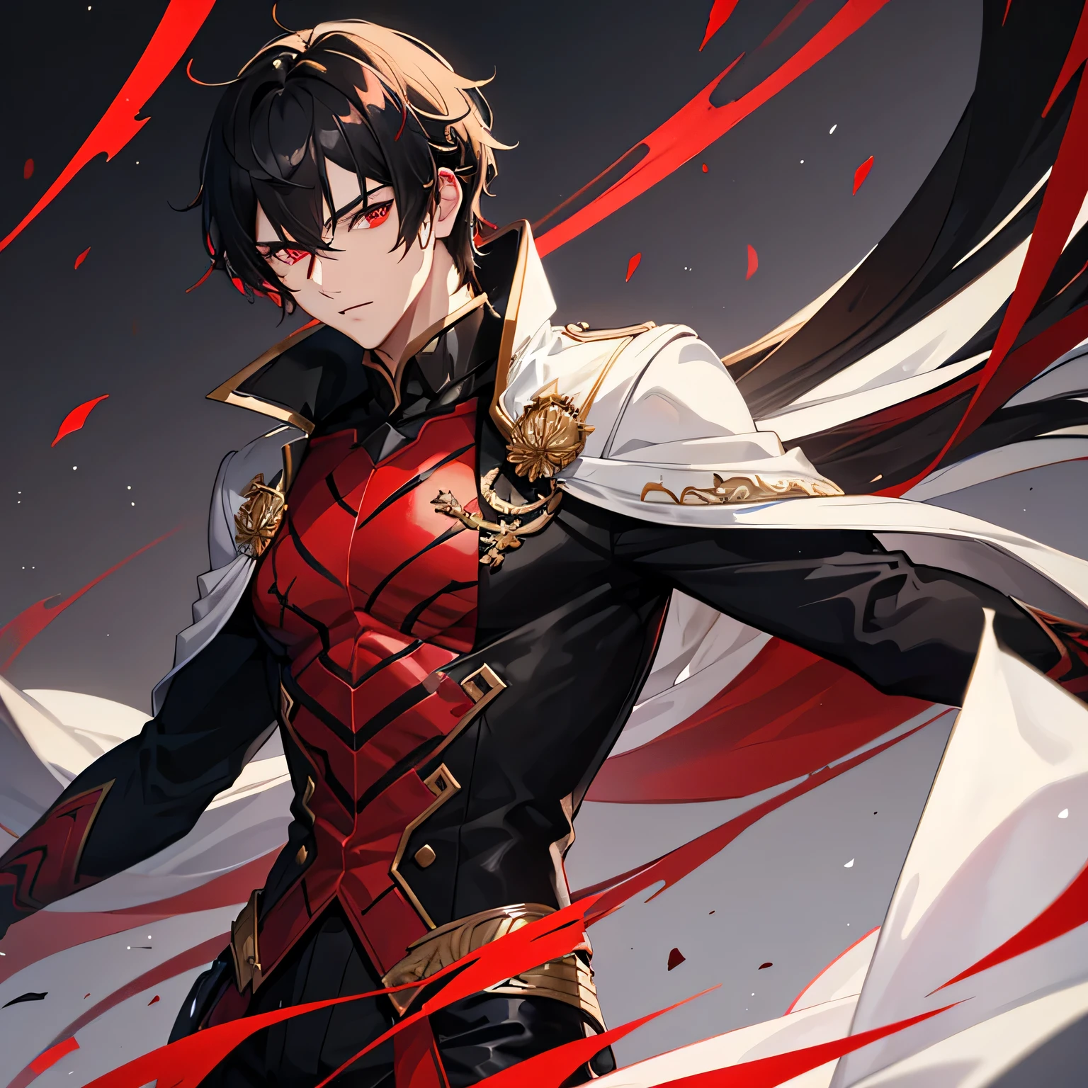 Handsome man with a red eyes and black hair 