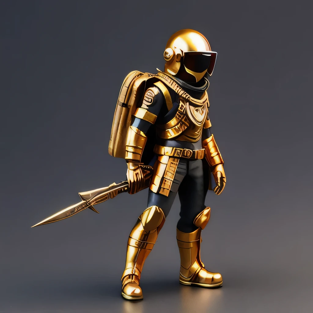 Brilliant Gold Diamond Maya Star，Copper weapons, Burlap Cape Mummy Hood Platinum Silk Cyberpunk Light Crossbow Space Station 1:90 miniatures, illustration, side view, (side view), Wear gold-rimmed reflective sunglasses, Carrying future weapons, very happy, side view, whole body, 3d, (Wood material) octane rendering, perfect appearance, collagen（（（Isometric art）））