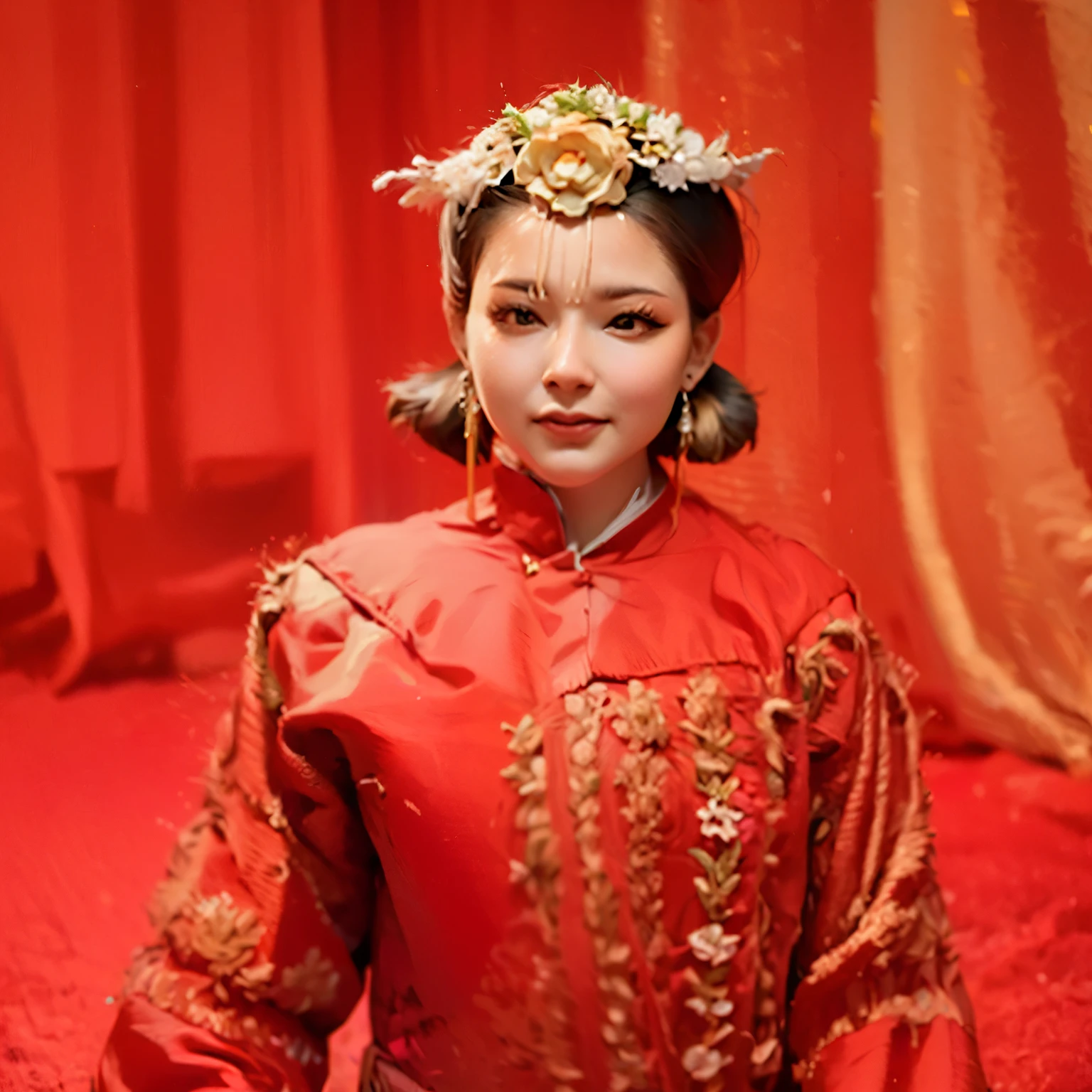 arafed woman in a red dress with a flower crown on her head, chinese princess, traditional chinese, wearing ancient chinese clothes, traditional chinese clothing, ancient chinese princess, chinese empress, chinese woman, chinese costume, sha xi, chinese girl, chinese dress, chinese style, with acient chinese clothes, palace ， a girl in hanfu, cheongsam