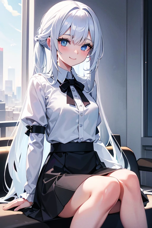 ((masterpiece, best)), (1girl), ((Lolita)), light white hair, halo, water bottle, ((school girl)), bangs, medium chest, (full), slim, smile, [wide hips], office, standing, beautiful girl with white hair and white stockings, white panties, panties outfit, incontinence, urine,