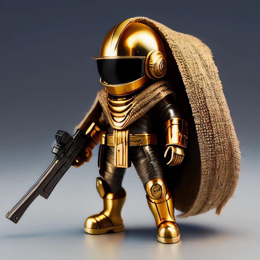 Brilliant Gold Diamond Maya Star,Copper weapons, Burlap Cape Mummy Hood Platinum Silk Cyberpunk Light Crossbow Space Station 1:90 miniatures, illustration, side view, (side view), Wear gold-rimmed reflective sunglasses, Carrying future weapons, very happy, side view, whole body, 3d, (Wood material) octane rendering, perfect appearance, collagen(((Isometric art)))