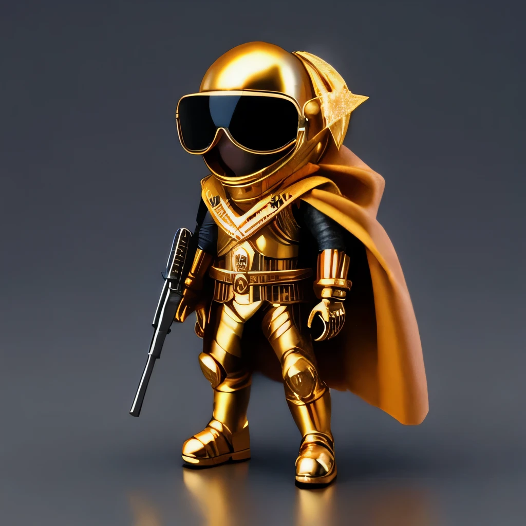 Brilliant Gold Diamond Maya Star,Copper weapons, Burlap Cape Mummy Hood Platinum Silk Cyberpunk Light Crossbow Space Station 1:90 miniatures, illustration, side view, (side view), Wear gold-rimmed reflective sunglasses, Carrying future weapons, very happy, side view, whole body, 3d, (Wood material) octane rendering, perfect appearance, collagen(((Isometric art)))