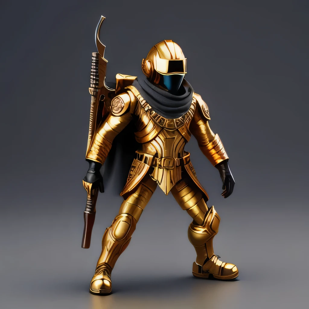 Brilliant Gold Diamond Maya Star,Copper weapons, Burlap Cape Mummy Hood Platinum Silk Cyberpunk Light Crossbow Space Station 1:90 miniatures, illustration, side view, (side view), Wear gold-rimmed reflective sunglasses, Carrying future weapons, very happy, side view, whole body, 3d, (Wood material) octane rendering, perfect appearance, collagen(((Isometric art)))