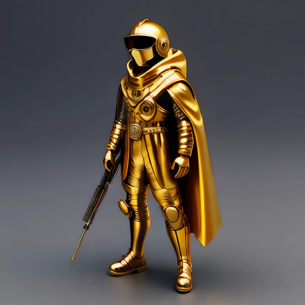 Brilliant Gold Diamond Maya Star,Copper weapons, Burlap Cape Mummy Hood Platinum Silk Cyberpunk Light Crossbow Space Station 1:90 miniatures, illustration, side view, (side view), Wear gold-rimmed reflective sunglasses, Carrying future weapons, very happy, side view, whole body, 3d, (Clay paint) octane rendering, perfect appearance, collagen(((Isometric art)))
