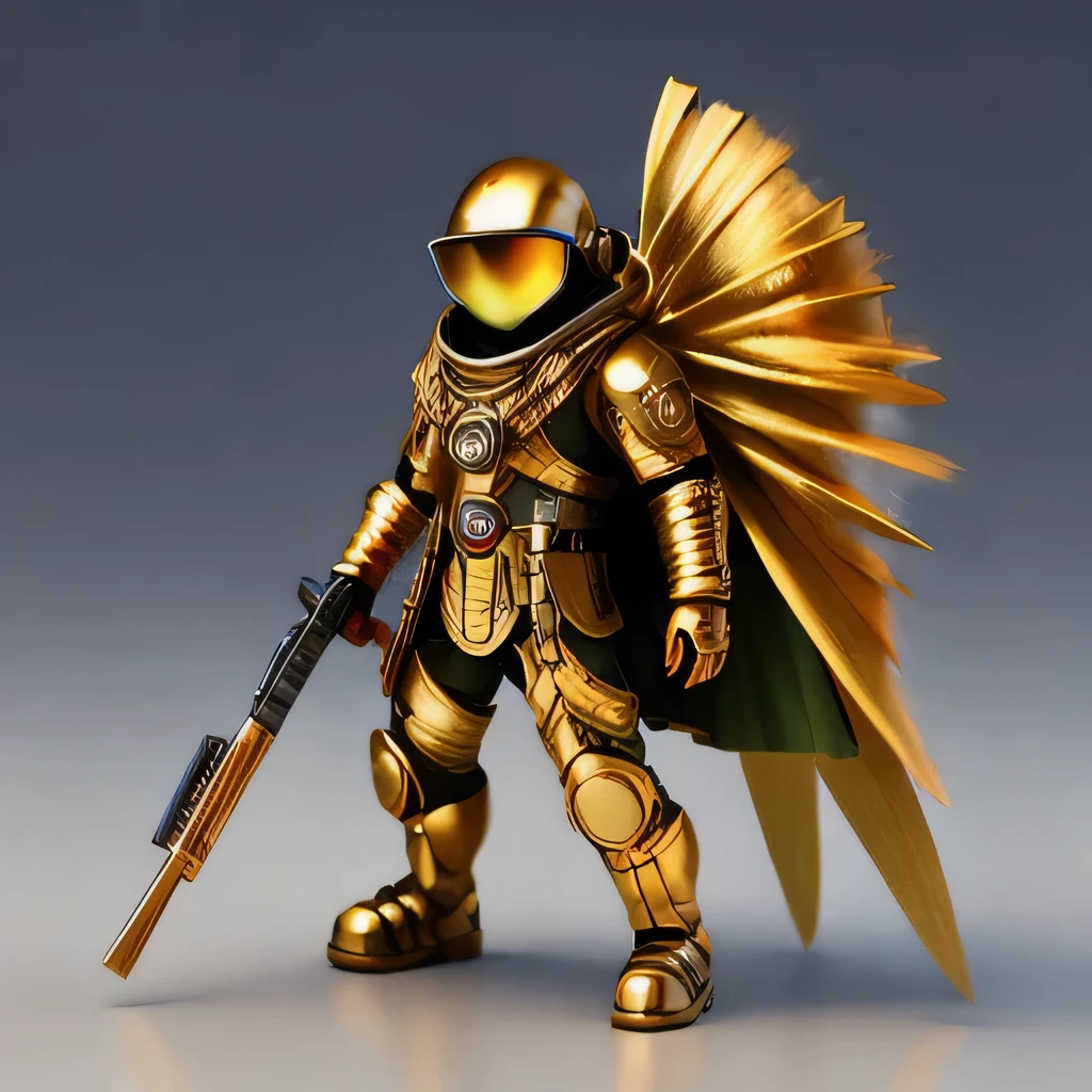 Brilliant Gold Diamond Maya Star,Copper weapons, Burlap Cape Mummy Hood Platinum Silk Cyberpunk Light Crossbow Space Station 1:90 miniatures, illustration, side view, (side view), Wear gold-rimmed reflective sunglasses, Carrying future weapons, very happy, side view, whole body, 3d, (Clay paint) octane rendering, perfect appearance, collagen(((Isometric art)))