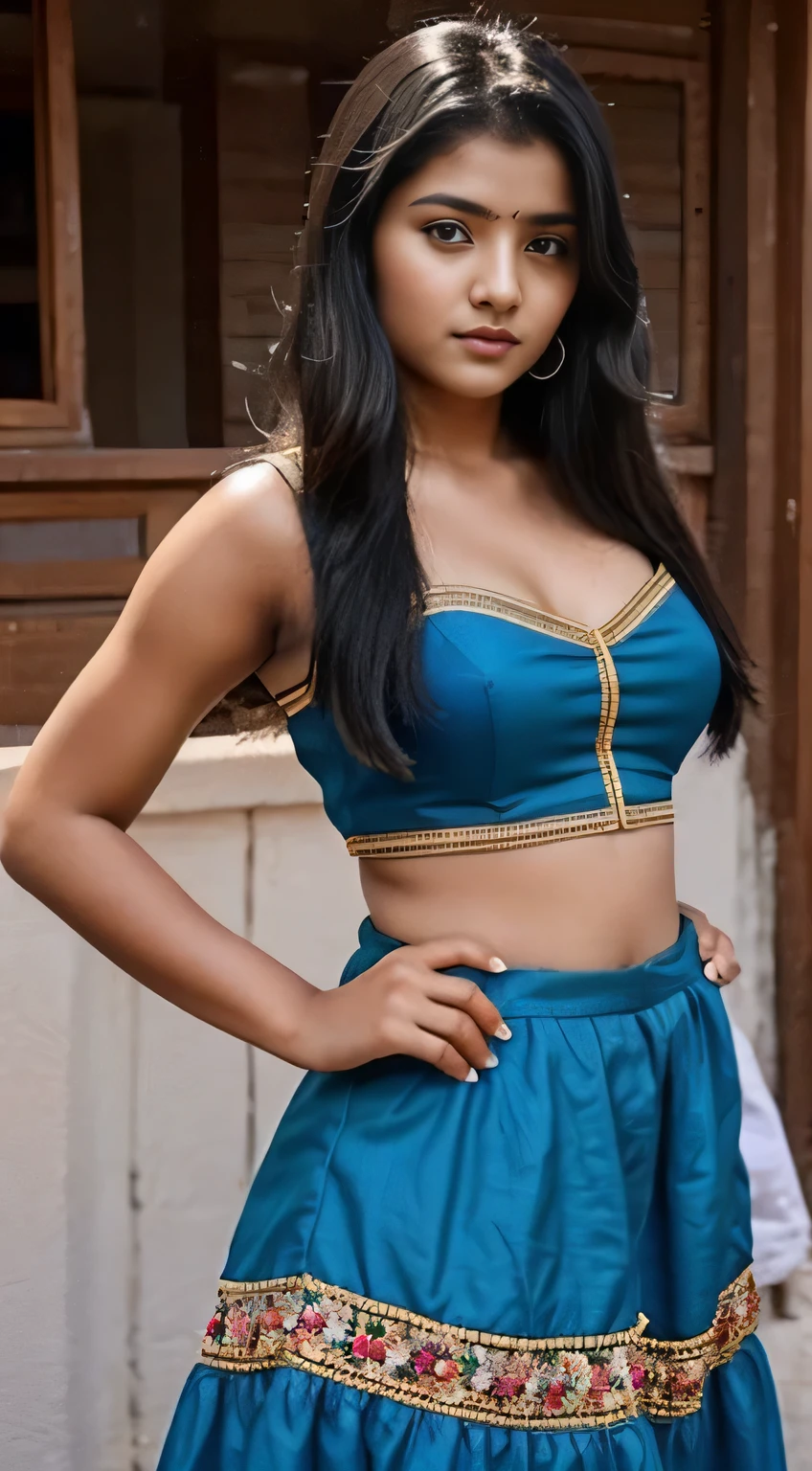 A girl 18 year old wearing traditional dress looks beautiful ahead Indian girl black hair 