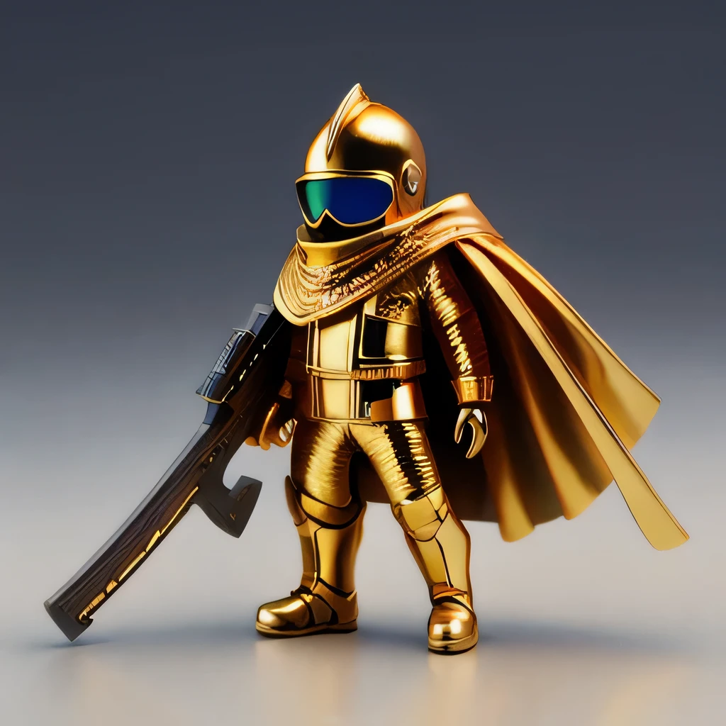 Brilliant Gold Diamond Maya Star,Copper weapons, Burlap Cape Mummy Hood Platinum Silk Cyberpunk Light Crossbow Space Station 1:90 miniatures, illustration, side view, (side view), Wear gold-rimmed reflective sunglasses, Carrying future weapons, very happy, side view, whole body, 3d, (Clay paint) octane rendering, perfect appearance, collagen(((Isometric art)))