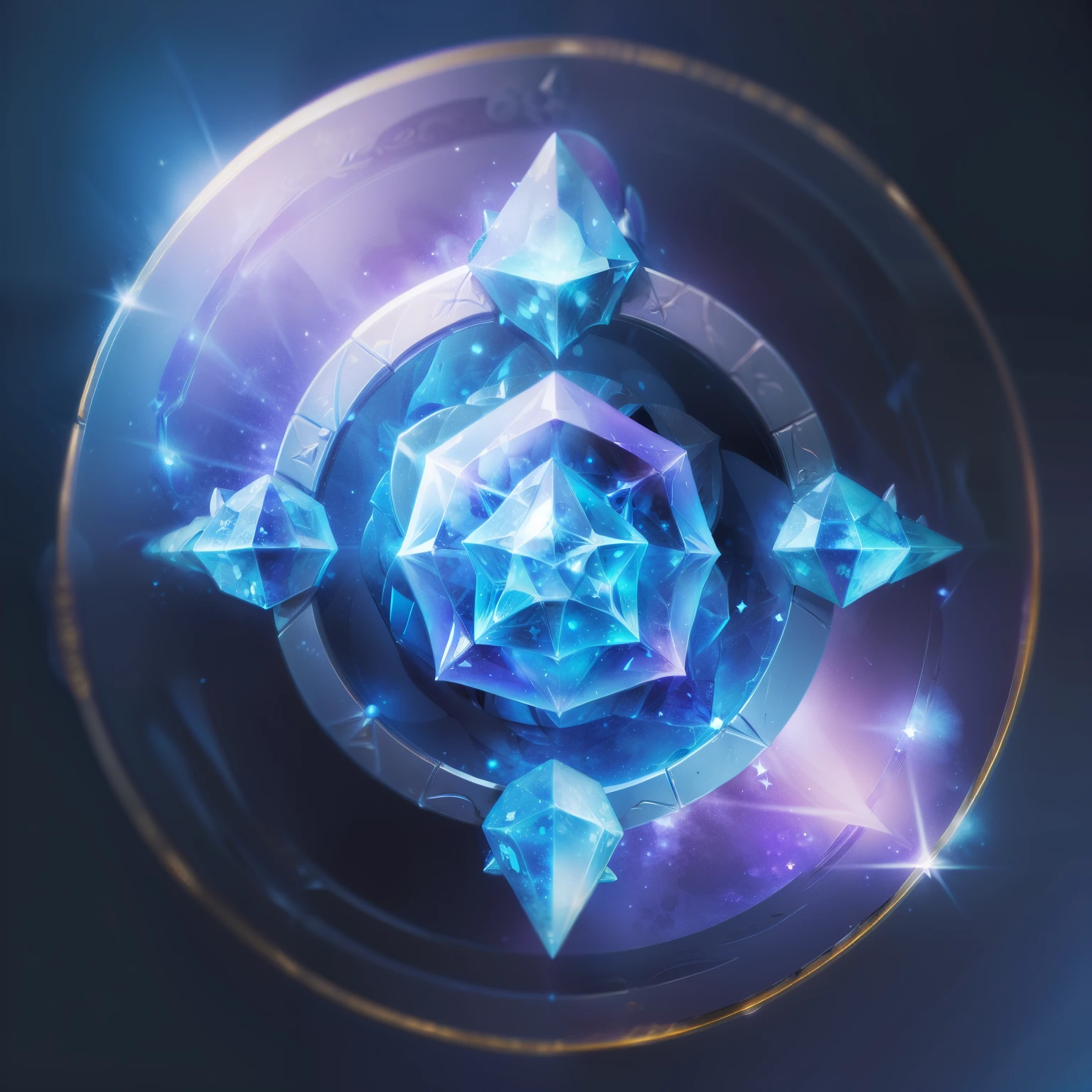 Purple and blue round badges，There is a star in the middle, Frost Gem, ability image, character icon, symbol of wisdom, fantasy shield, Magic spell icon, Fantasy game spell symbols, Gorgeous gemstone on pommel, crystal skin, game icon, The dazzling gem on the hilt, World of Warcraft spell icons, game icon asset, game icon stylized