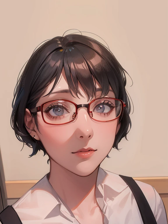 woman,black haired,Glasses, blouse, Upper body