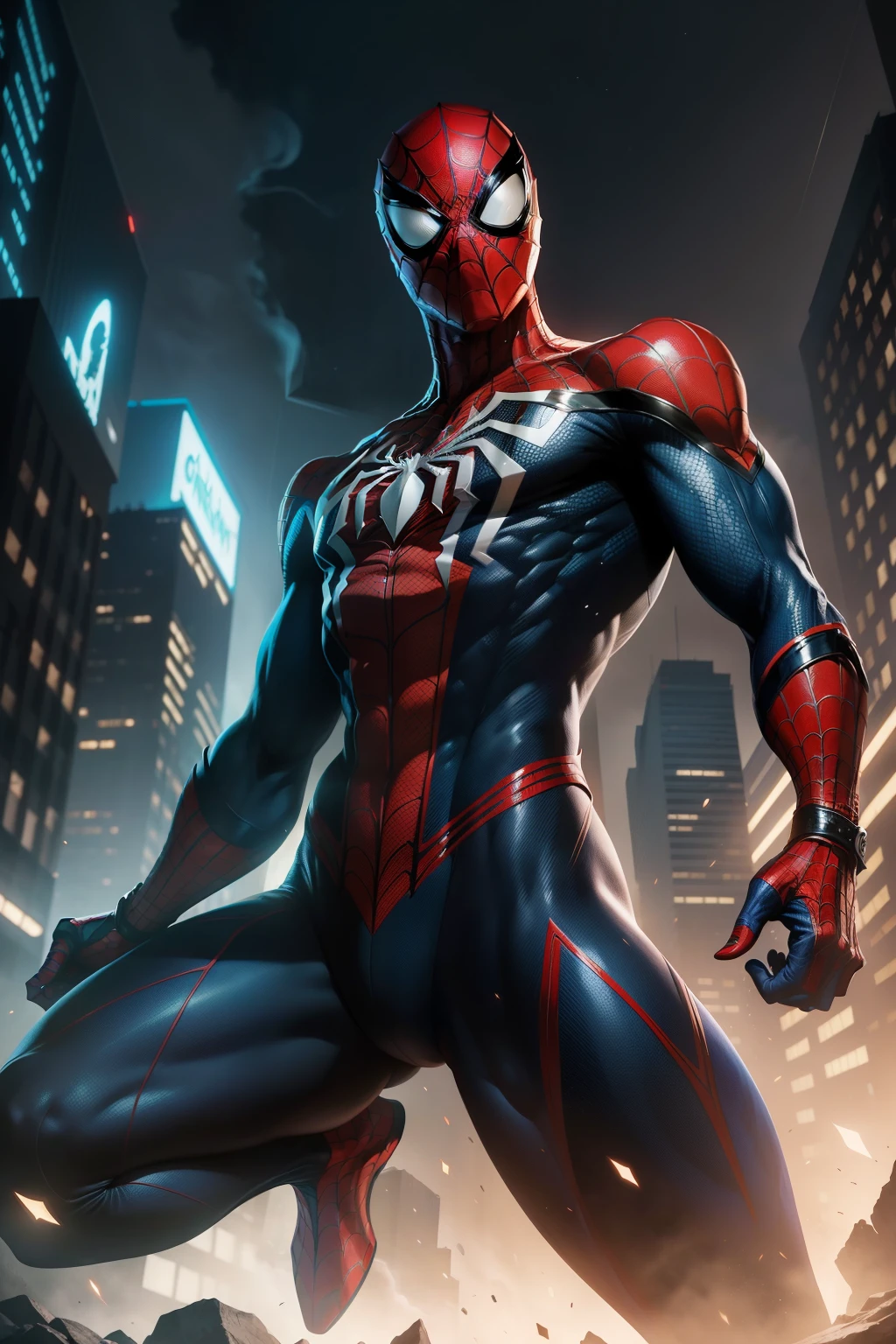 In the captivating world of comic art, the Amazing Spiderman comes alive in a stunning 2D wallpaper, crafted in the distinctive style of Cosmic Jester. The intricate web-slinger design is brought to life against a backdrop of dark white and white, reminiscent of the unique comic book pages by Howard Schatz. The vibrant, luminescent color scheme, inspired by the darksynth genre, adds a thrilling dynamic to the piece, bringing Spiderman's adventures to new heights.