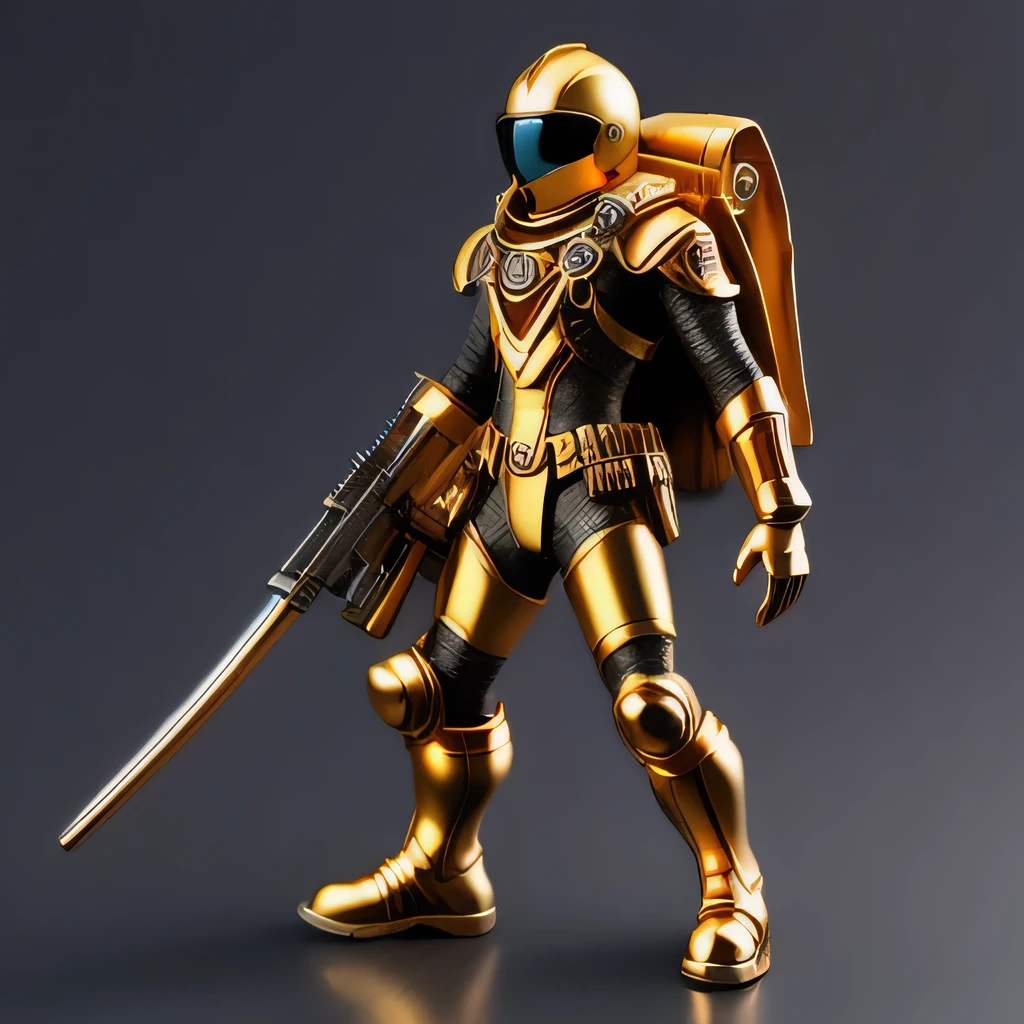 Brilliant Gold Diamond Maya Star，Copper weapons, Burlap Cape Mummy Hood Platinum Silk Cyberpunk Light Crossbow Space Station 1:90 miniatures, illustration, side view, (side view), Wear gold-rimmed reflective sunglasses, Carrying future weapons, very happy, side view, whole body, 3d, (Clay paint) octane rendering, perfect appearance, collagen（（（Isometric art）））