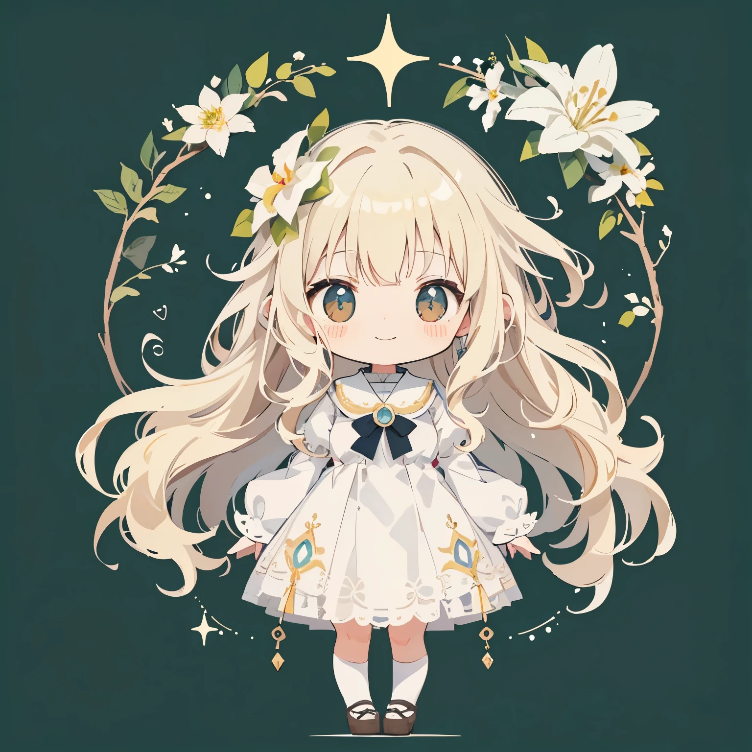 transparent watercolor、girl、jewel eyes、beautiful arrangements and motifs、Depth of written boundary、flat avatar, 1girl, smile, Very light yellow hair((wavy hair)), Cute white flower in hair、hair with white tips, Fashionable design clothes((Brown and white)),background white, かわいいgirl、Small flower hair ornament、transparent dress、fluffy dress、White frill shirt、Oversized sleeves、Sleeves longer than hands、Yellow transparent、beautiful girl、smile gently、transparent cloth、exposed、病弱なgirl、cheerful girl、elegant、widening skirt、Puffy skirt、Full body illustration、jump、Fresh、be familiar with、fantasy、high quality、jewel eyes、Sparkling、pop art、line drawing、SD character、Elementary school student life size、floating in the air、background white
