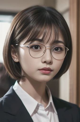 8K quality、highest quality、Realistic、view audience、
Japanese、1 female、30 years old、Height: 155cm、
pure atmosphere、Clean atmosphere、soft atmosphere、Gentle atmosphere、Warm atmosphere
(Clothes are jacket suits、)
(short hair、wear glasses、)(light makeup、)
