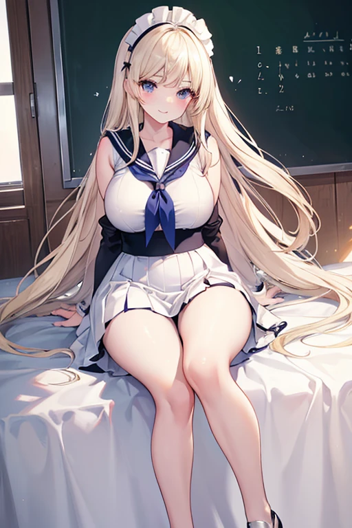 1 girl shows white thongs,Spread your legs,Gorgeous erotic sailor suit,Misty,Poor milk,Long blonde hair,blue color eyes,,divino,highest quality,exposing her chest,Miniskirt,Gorgeous church background with extreme details