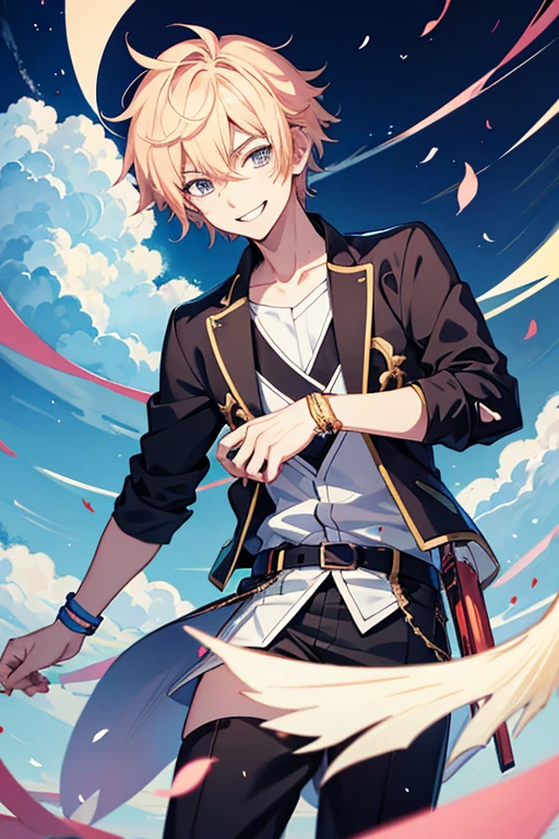 Anime boy, 2 d anime style, anime style 4 k, Anime Boy, Detailed Digital Anime Art, clean detailed anime art, aquarelle, 1 cute boy, smiling,clothe mouth, no lip