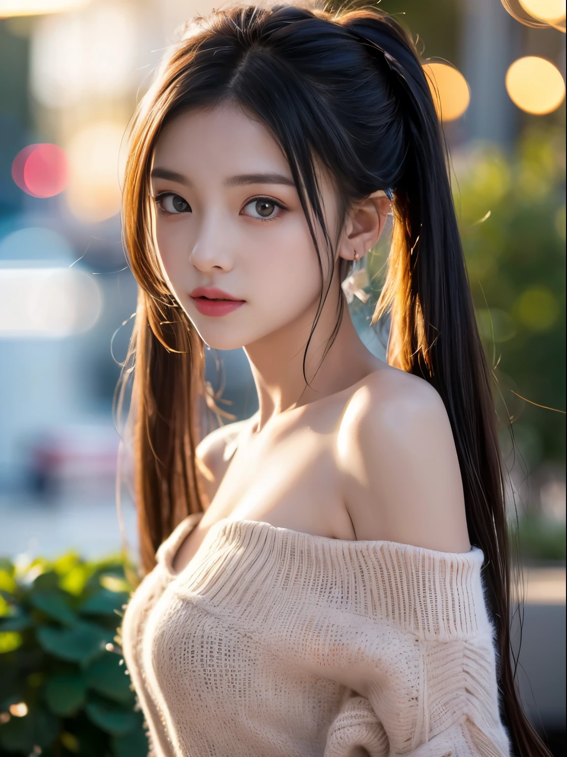 masterpiece、((1 girl))、(twin tails)、Brunette hair、Amazing detailed face and eyes,pink eyes,clear eyes、(amazingly beautiful girl)、艶のあるBrunette hair、off shoulder、((highest quality)), (Super detailed), (very detailed8k 生写真:1.5)、(very detailed,High resolution raw color photos,professional photography,(((Bokeh))),Depth of the bounds written)、beach、twilight,sunset、(Shrug your shoulders,Look at the viewer with a dazed expression)、