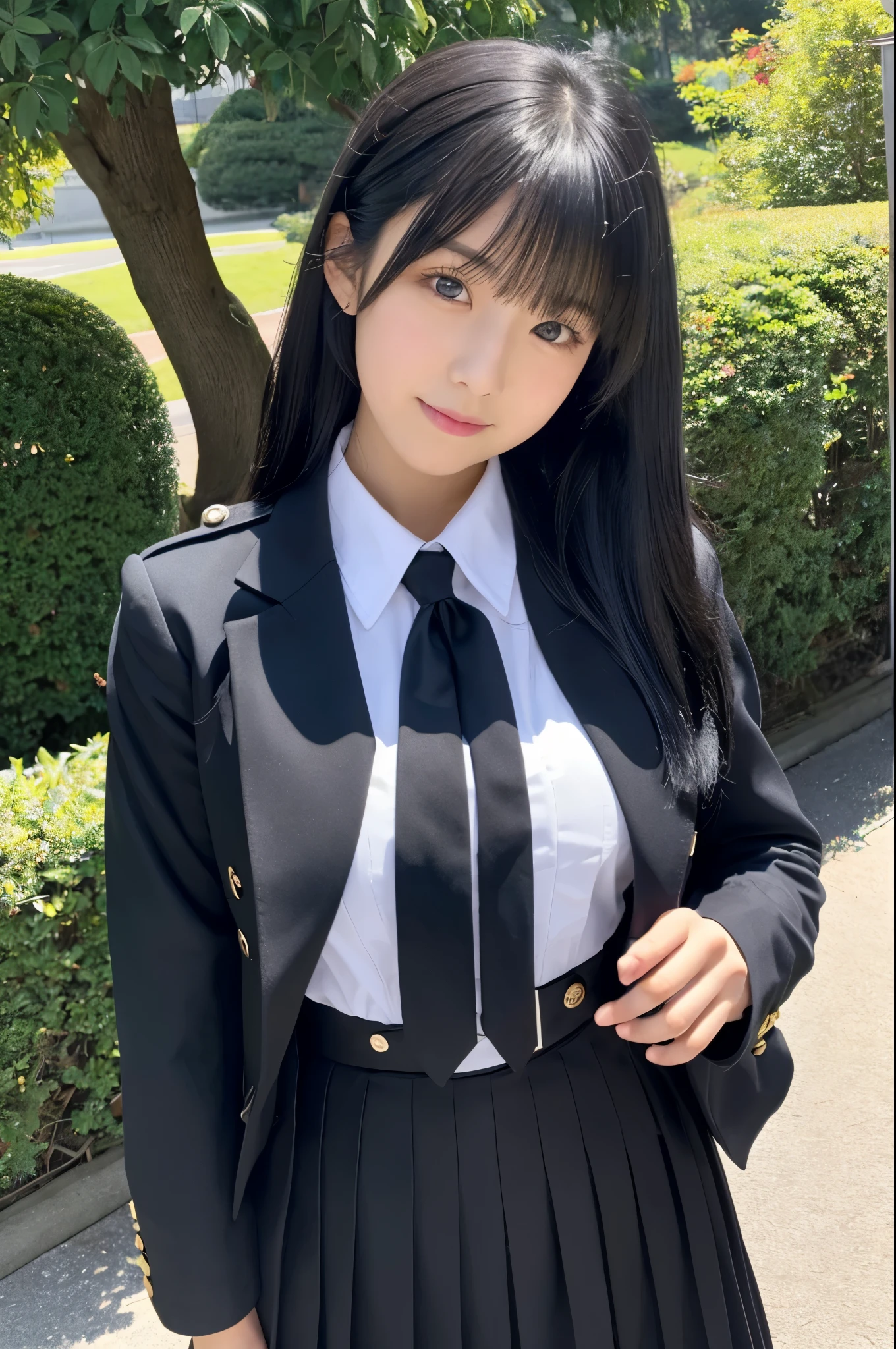 beautiful girl、black hair、uniform、big chest、Japanese