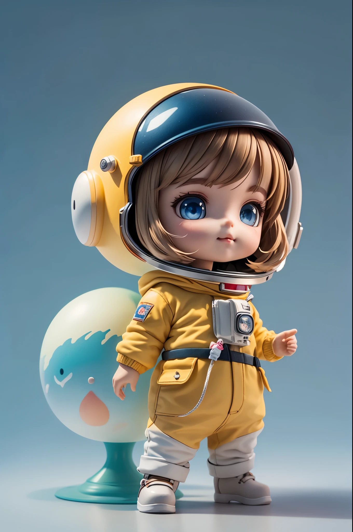 There is a little doll with helmet and helmet, cute 3d rendering, little astronaut looking up, portrait anime space cadet boy, cute 3d anime boy rendering, cute detailed digital art, male explorer mini cute boy, 3d rendering stylized, 3d rendered character art 8k, cute digital painting, anime style 3d, super detailed rendering