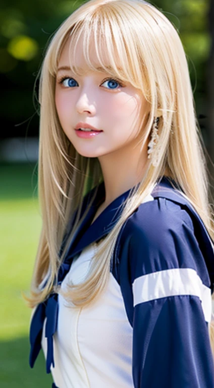A sexy -yeld widazzling shiny hair, cute and sexy little beautiful face、complete beauty、Shining hair dancing in front of your cute face、long silky shiny bangs that cover the eyes、Shining blonde hair that covers her face、super long blonde hair、sexy cute young woman、super long blonde shiny bright hair、white skin、glowing skin、terrible face、cheek gloss、small face beauty、Bright and pale sky blue eyes、very big eye expression、大きくてample breasts、、sailor suit、Blonde hair above one eye Blonde hair above one eye、blonde between the eyes、ample breasts:3.0