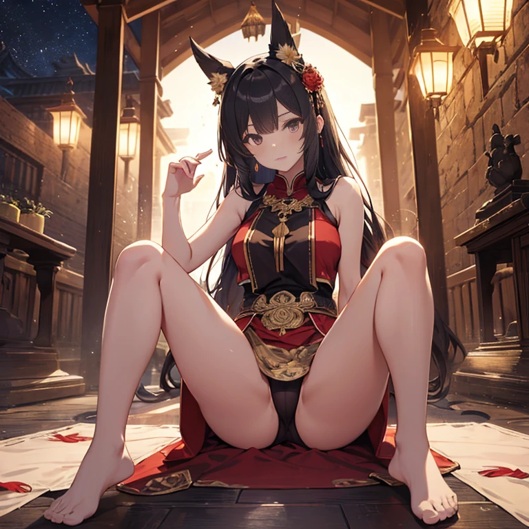 A group of priestess, (in temple), various hair styles, harem, wearing ceremonial clothes, night, details face, beautiful legs, sleeveless, seducing, spreading legs, panties