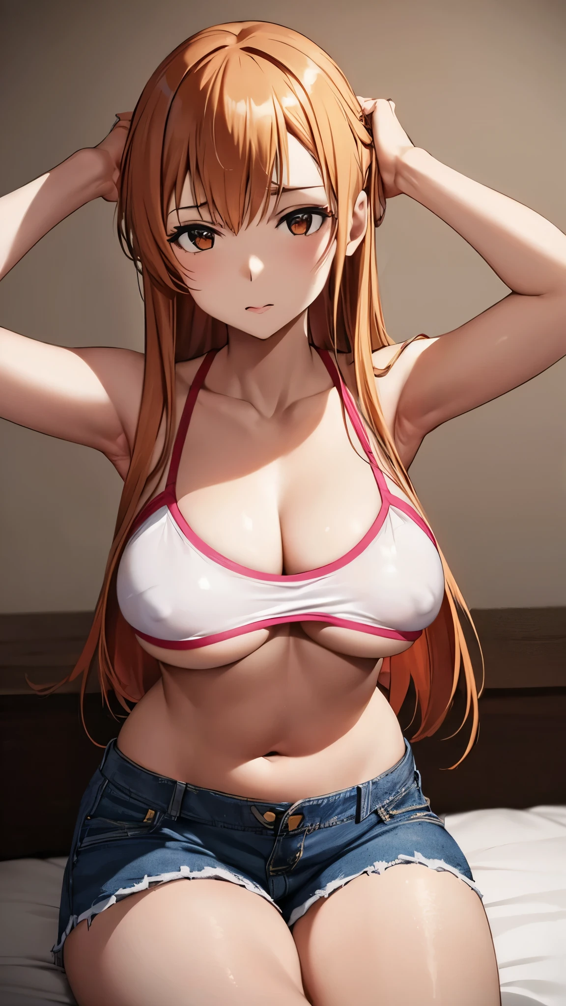 arms crossed white singlet top mens ,squeezing squishing filling boob with big boob Asuna has long, orange-brownish chestnut hair Yuuki Asuna in a white Light Oversized Sleep Tee ,sleeping on bed legs spread open closeup on cameltoe big chest squeezing squishing filling boob with big boob young woman looking and squeezing her breasts and cleavage vag spread open vaginal pee , squishing her breast with both hands looking shy gir A woman with short black hair and bangs wearing a pink bra and jeans shorts is laying on a bed with a blanket. liking lips looking shy gilr black bra lace