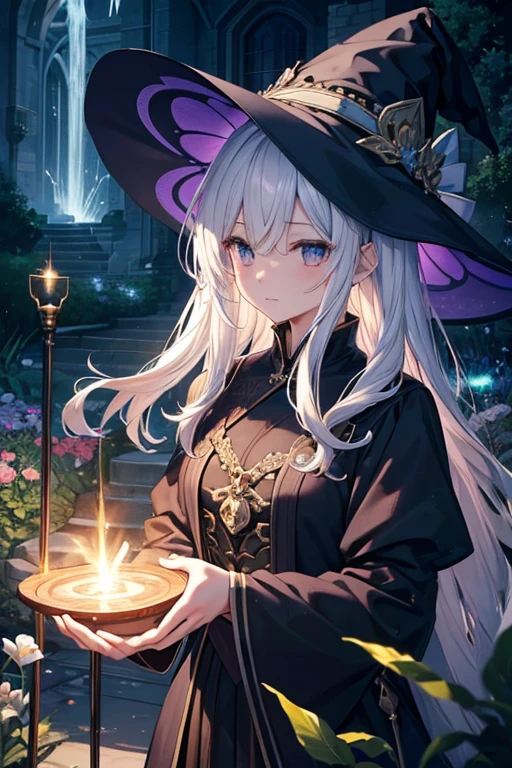 (Master masterpiece、best quality、highestres、offcial art、Beautifully Aesthetic:1.2)、(Master masterpiece、best quality、best quality、offcial art、Beautifully Aesthetic:1.2)、(Master masterpiece、best quality、best quality、offcial art、Beautifully Aesthetic:1.2)、(1girl in:1.3)、Heavily detailed、(Fractal Art:1.3)、colourfull、highestdetailed、「Enchanting witch from another world」This painting titled、It depicts a captivating beautiful witch manipulating magic in the castle gardens without limits。The castle spreads out、The garden there is、It creates an atmosphere as if a door to another world has appeared..。

Standing at the center is、Beautiful witch in a sophisticated dress。His face is meticulously drawn.、He has a profound expression on his face, as if he strongly wishes for something.。In her hand is a luxurious wand.、From that wand is emitting mighty magical powers。 The magic cast is、It was released as an explosive force from the tip of the wand.、The energy that reverberates through the garden as a beam of colorful light is very powerful.、A beam of light makes a large trajectory in the sky。

The charm of this painting is、The mighty and enchanting beauty of the witch、ve、It skillfully captures the mystique of the garden.。 、And the witch's facial expressions and movements are very realistic.、It has the power to draw the viewer into the place。

Moreover、the light and shadow production is also stunning。The beam of light emitted by the cane is、Illuminate the gardens and castle、pure、Creates a sense of distance from the visual light source to the witch.。Quality produces realistic images、It can convey visual beauty and story appeal at the same time。

This is、Not only visually appealing works、It is a work that further enriches the visual experience by drawing a story.。 」We are thinking about the theme to the fullest。The images are very realistic and、Very detailed and、Must be a high resolution 16k。Sony F and 24-105mm f / Use a Sony Alpha 4 mirrorless camera with 1G OSS lenses。ISO sensitivity